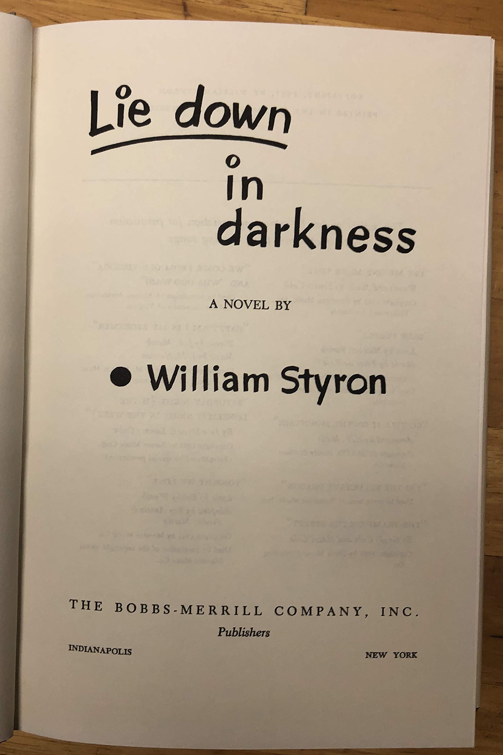 LIE DOWN IN DARKNESS used book depot