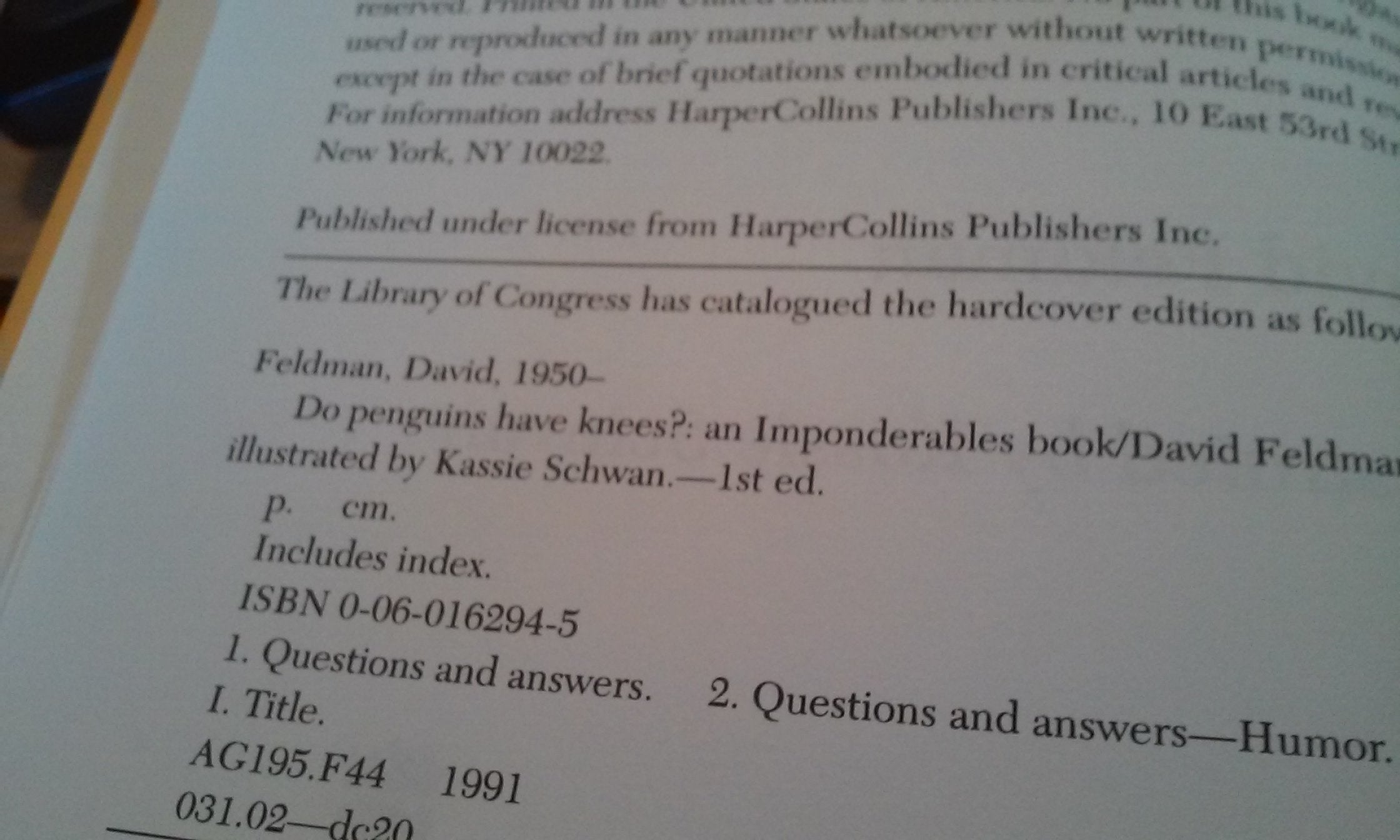 Do Penguins Have Knees?: An Imponderables Book used book depot