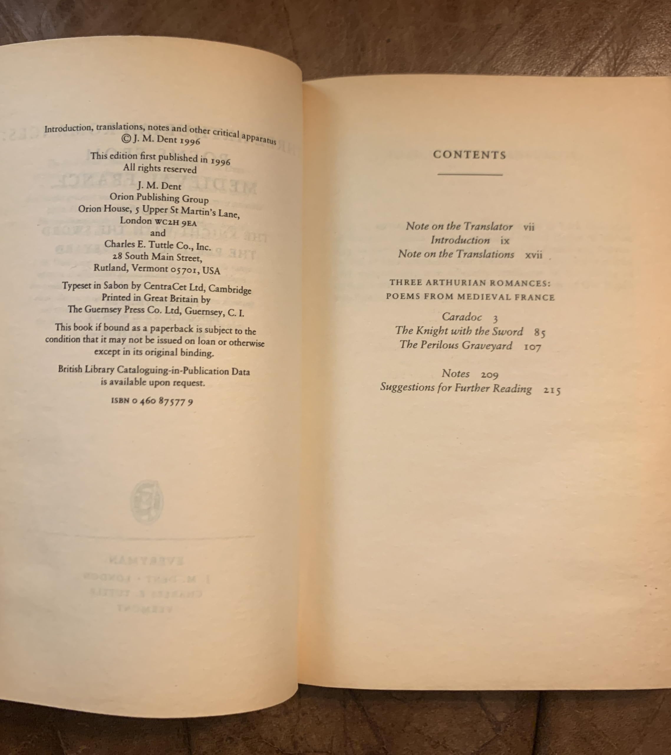 Three Arthurian Romances: Poems from Medieval France : Caradoc, the Knight With the Sword, the Perilous Graveyard (Everyman's Library)