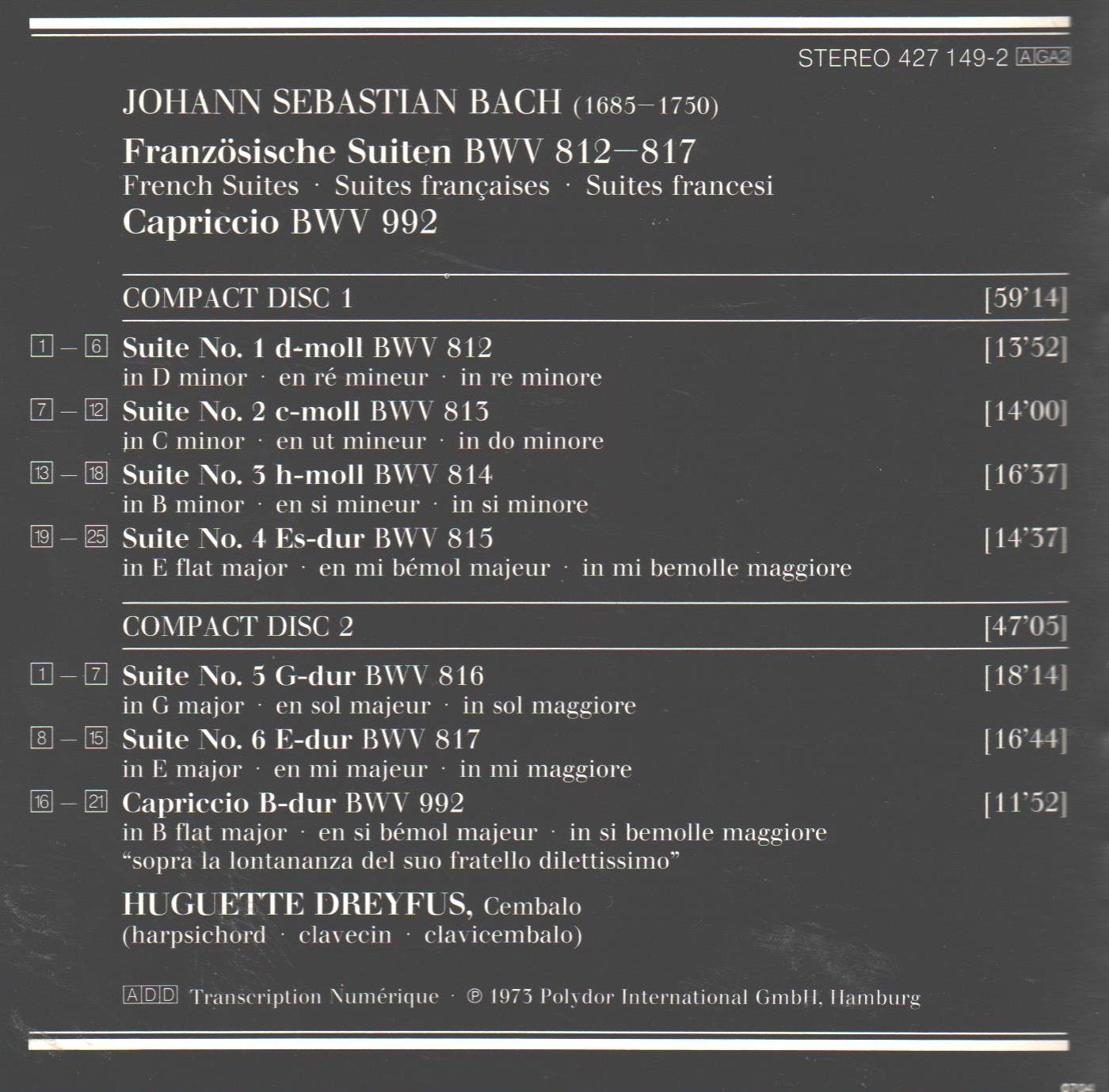 Bach: French Suites BWV 812-817/Capriccio BWV 992 used book depot