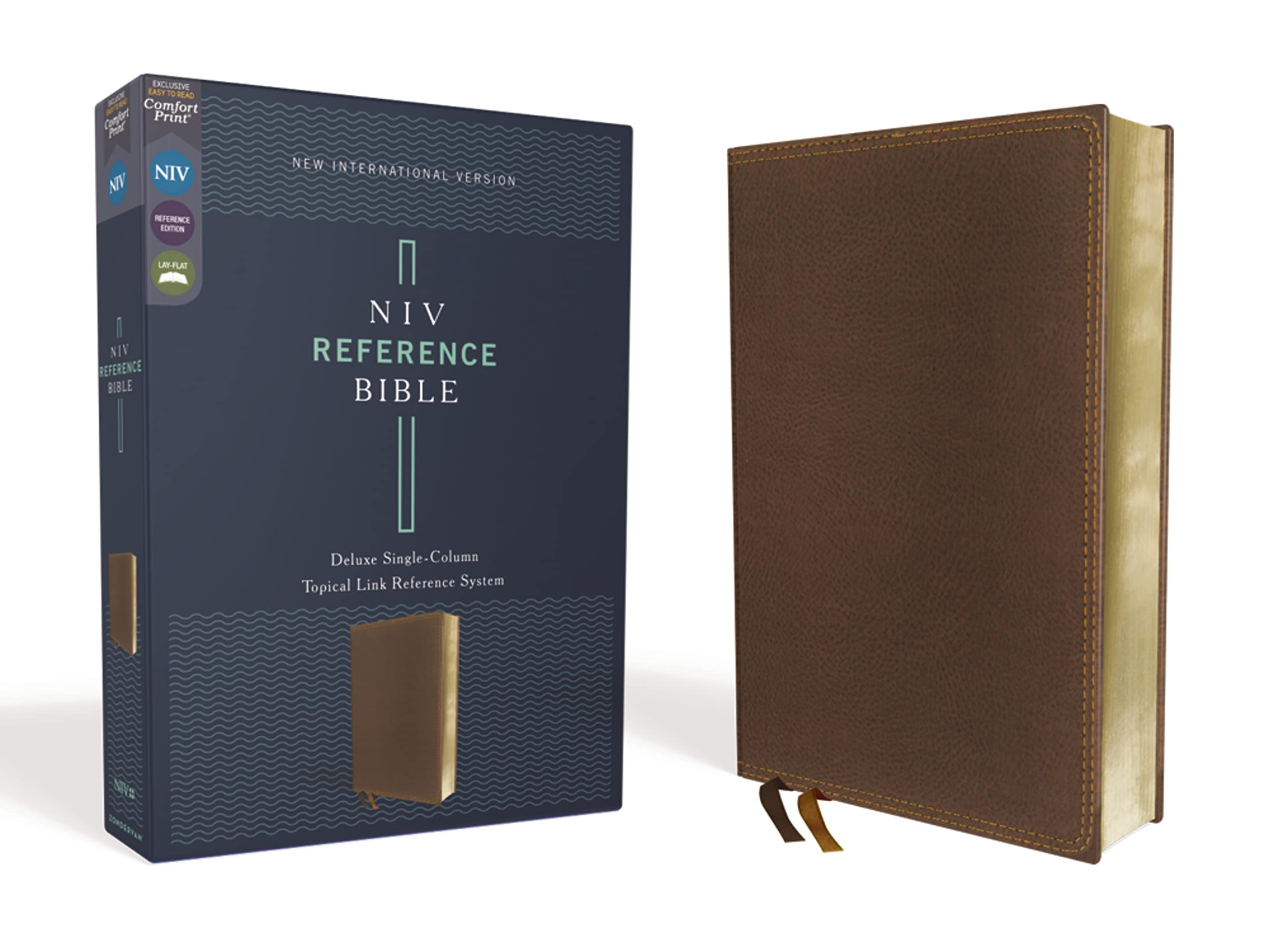 NIV, Reference Bible, Deluxe Single-Column (A Bible with 100,000 Cross-References), Leathersoft, Brown, Comfort Print used book depot