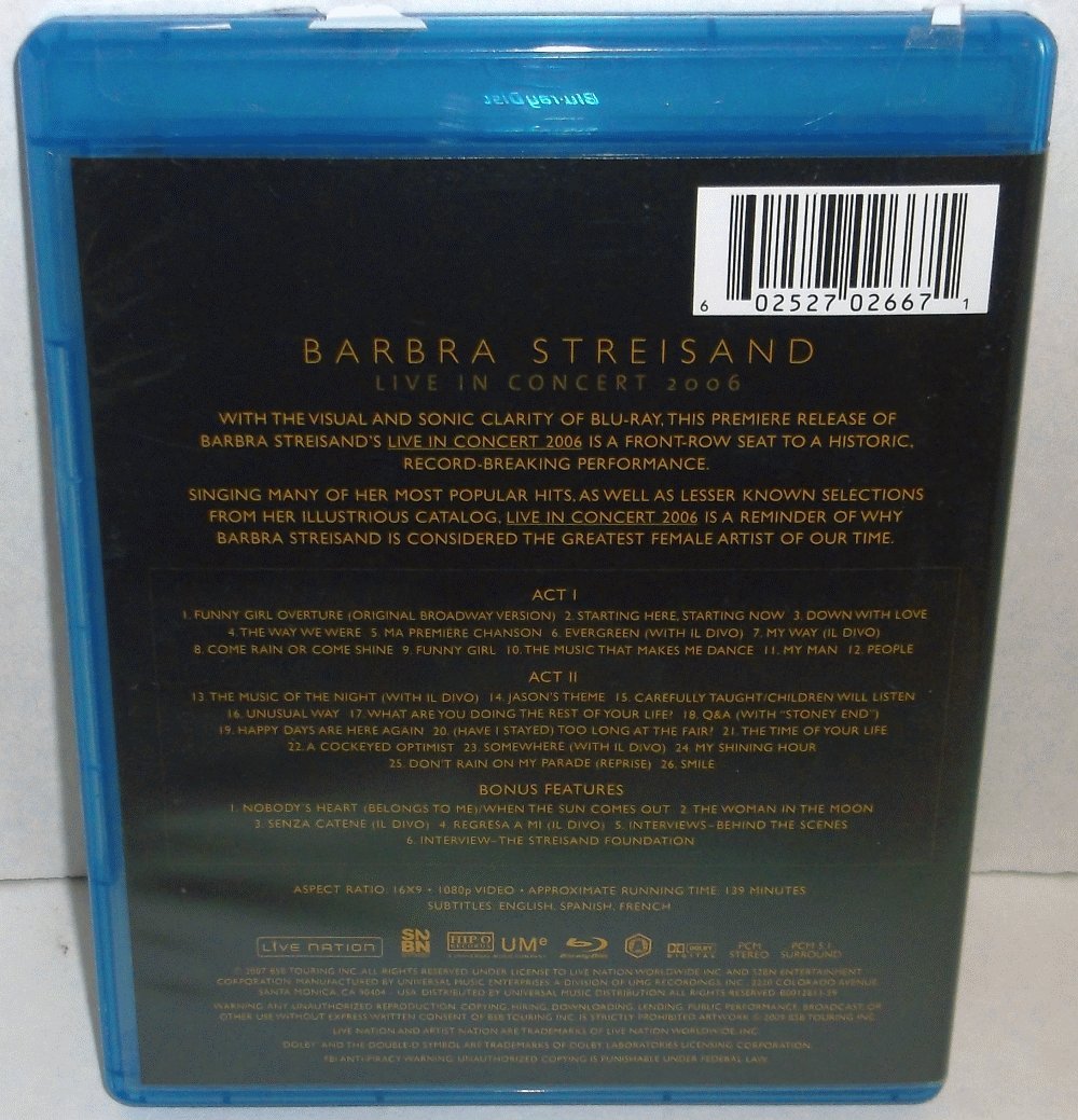 Barbra Streisand: Live in Concert 2006 [Blu-ray] used book depot