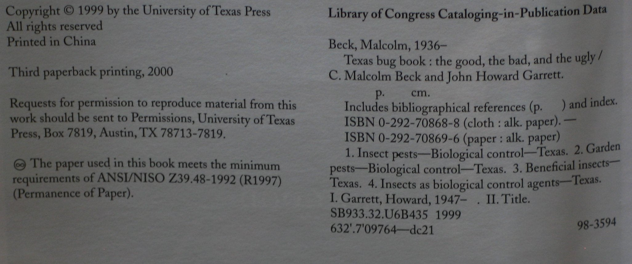 Texas Bug Book: The Good, the Bad, and the Ugly used book depot