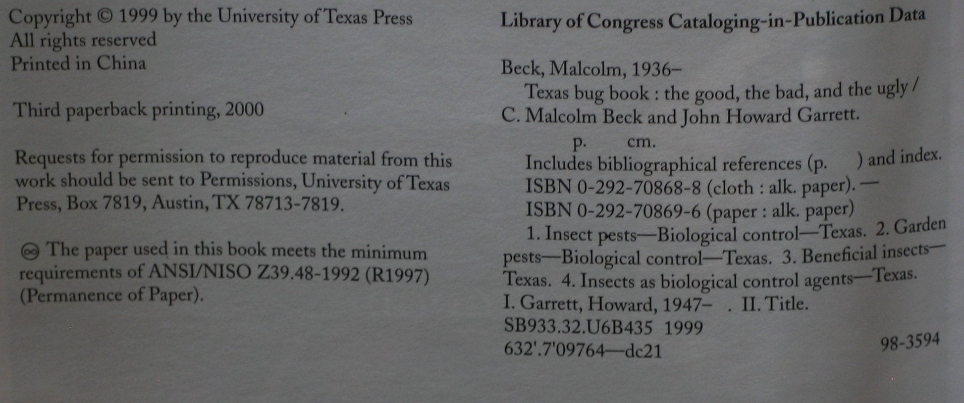 Texas Bug Book: The Good, the Bad, and the Ugly used book depot