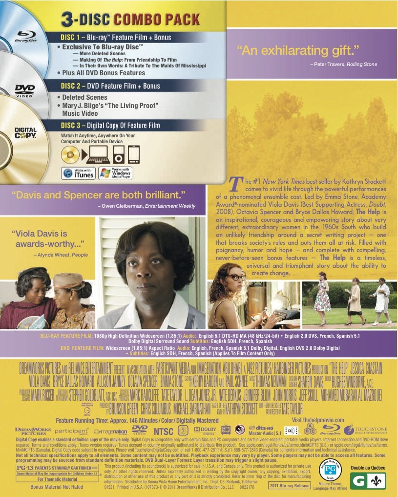The Help (Three-Disc Combo: Blu-ray/DVD + Digital Copy)