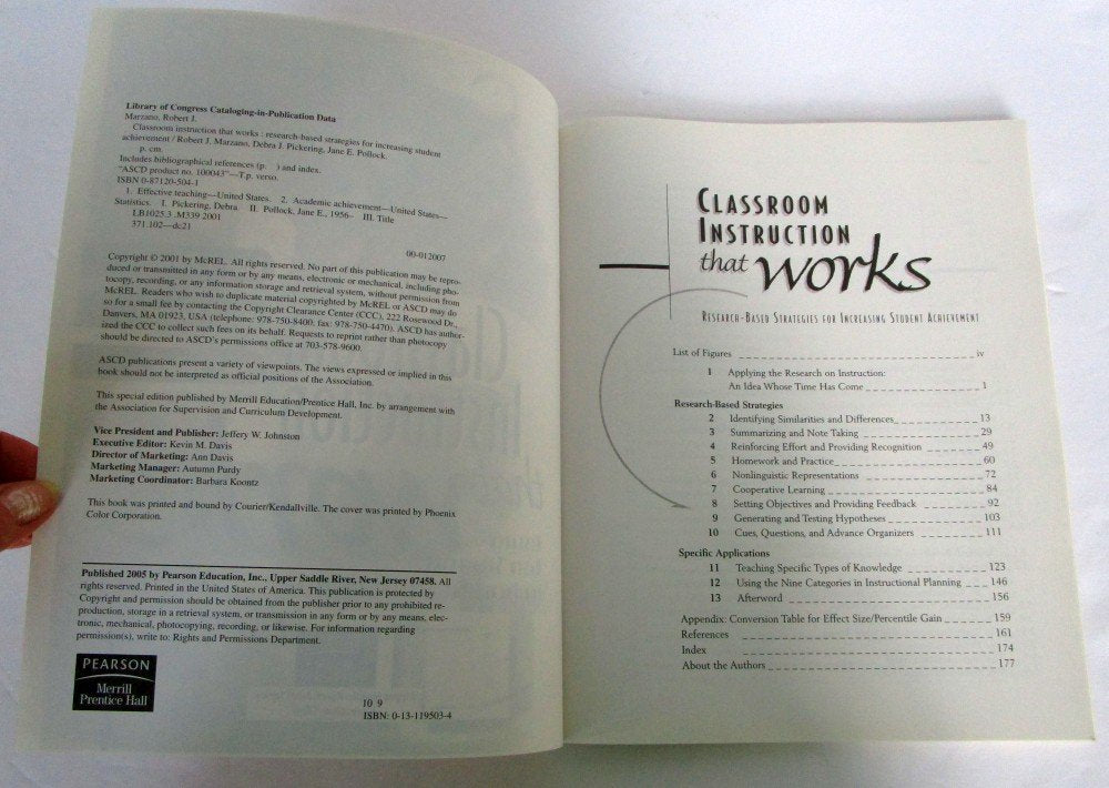 Classroom Instruction that Works: Research-Based Strategies for Increasing Student Achievement used book depot