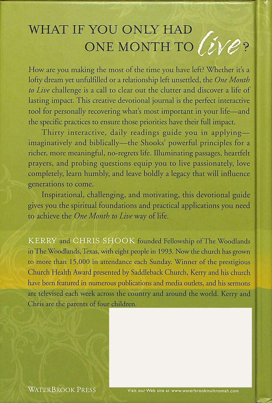 One Month to Live Devotional Journal: Your Thirty-Day Companion to a No-Regrets Life used book depot