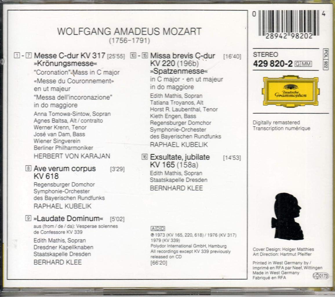 W. A. Mozart: Coronation / Mass / Ave Verum Corpus / Laudate Dominum / Missa Brevis / Exsultate, Jubilate used book depot