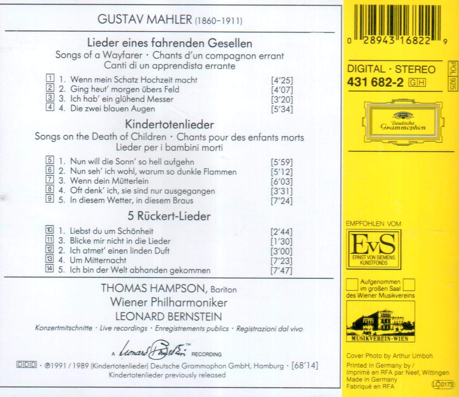 Mahler: Songs of the Wayfarer; Kindertotenlied used book depot