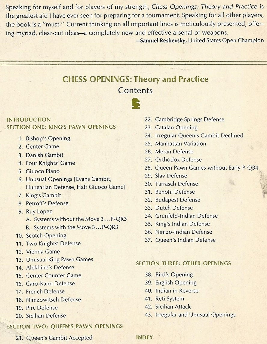 Chess Openings: Theory And Practice used book depot