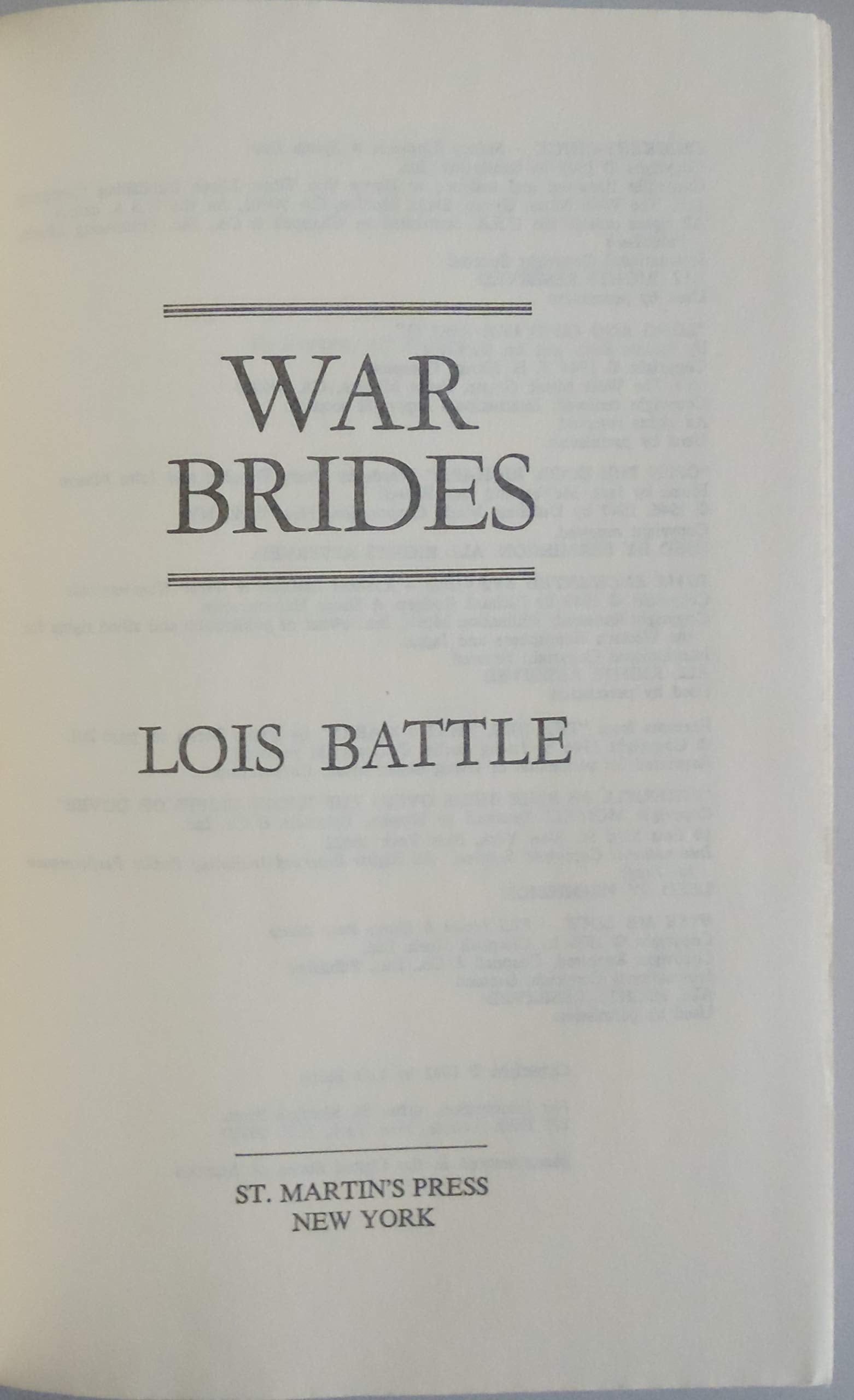 War Brides used book depot