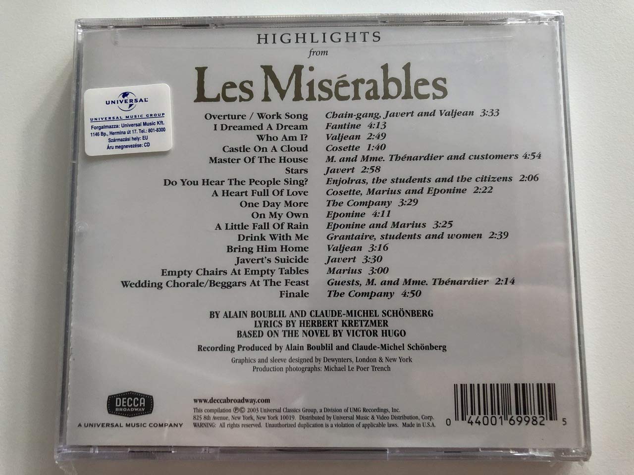 Les Miserables (Highlights from the 1987 Original Broadway Cast) used book depot