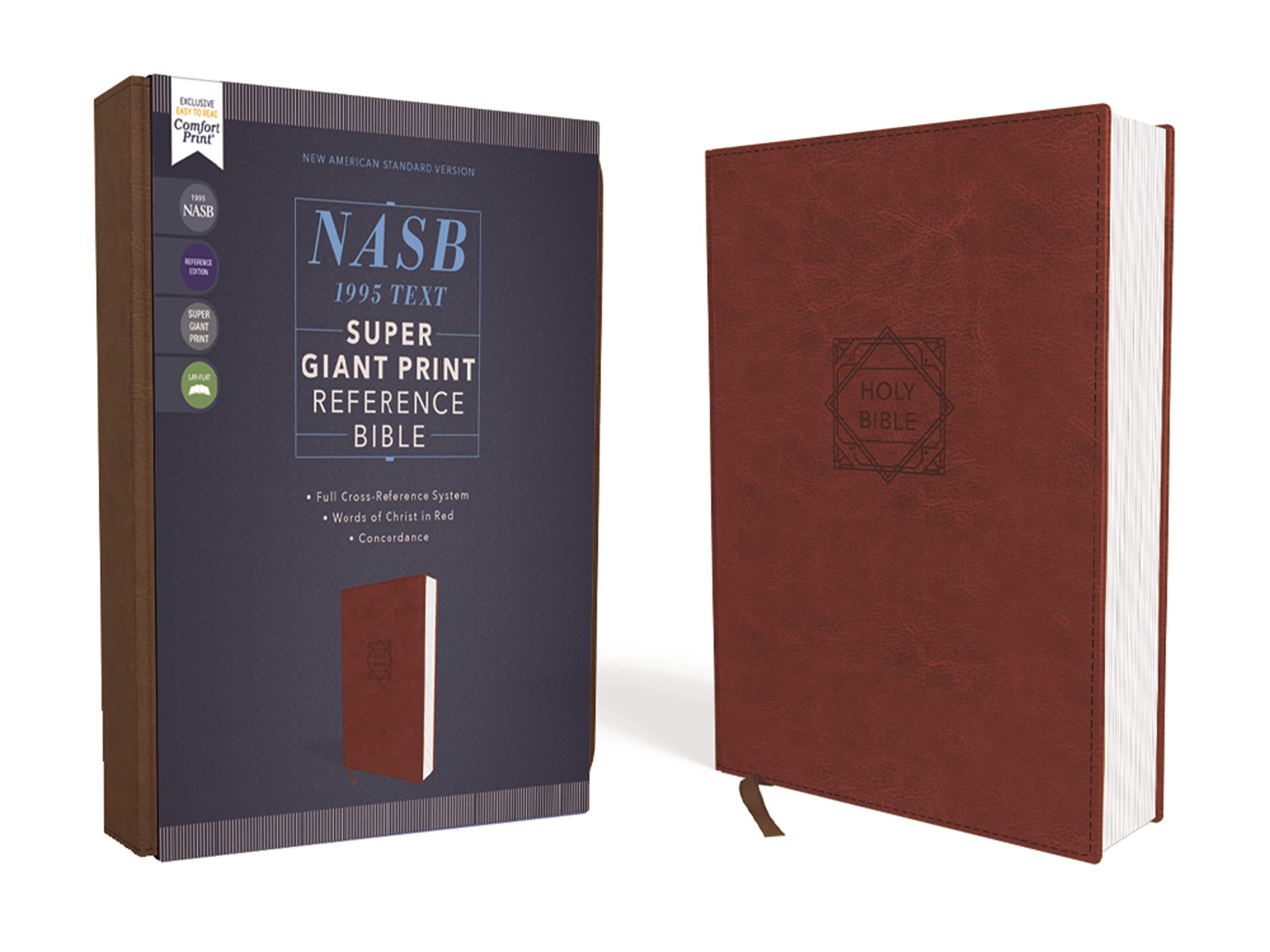 NASB, Super Giant Print Reference Bible, Leathersoft, Brown, Red Letter, 1995 Text, Comfort Print used book depot