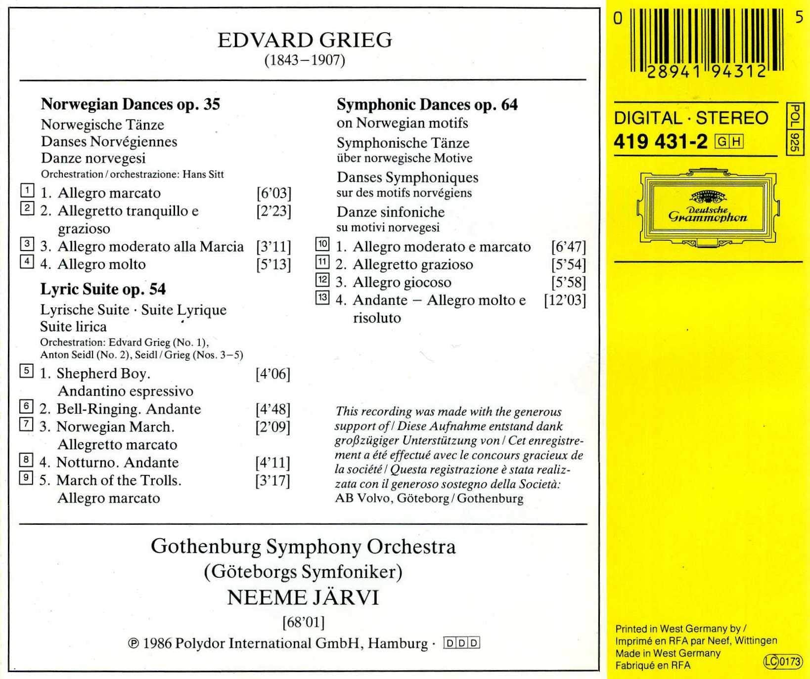 Grieg: Symphonic Dances Norwe used book depot