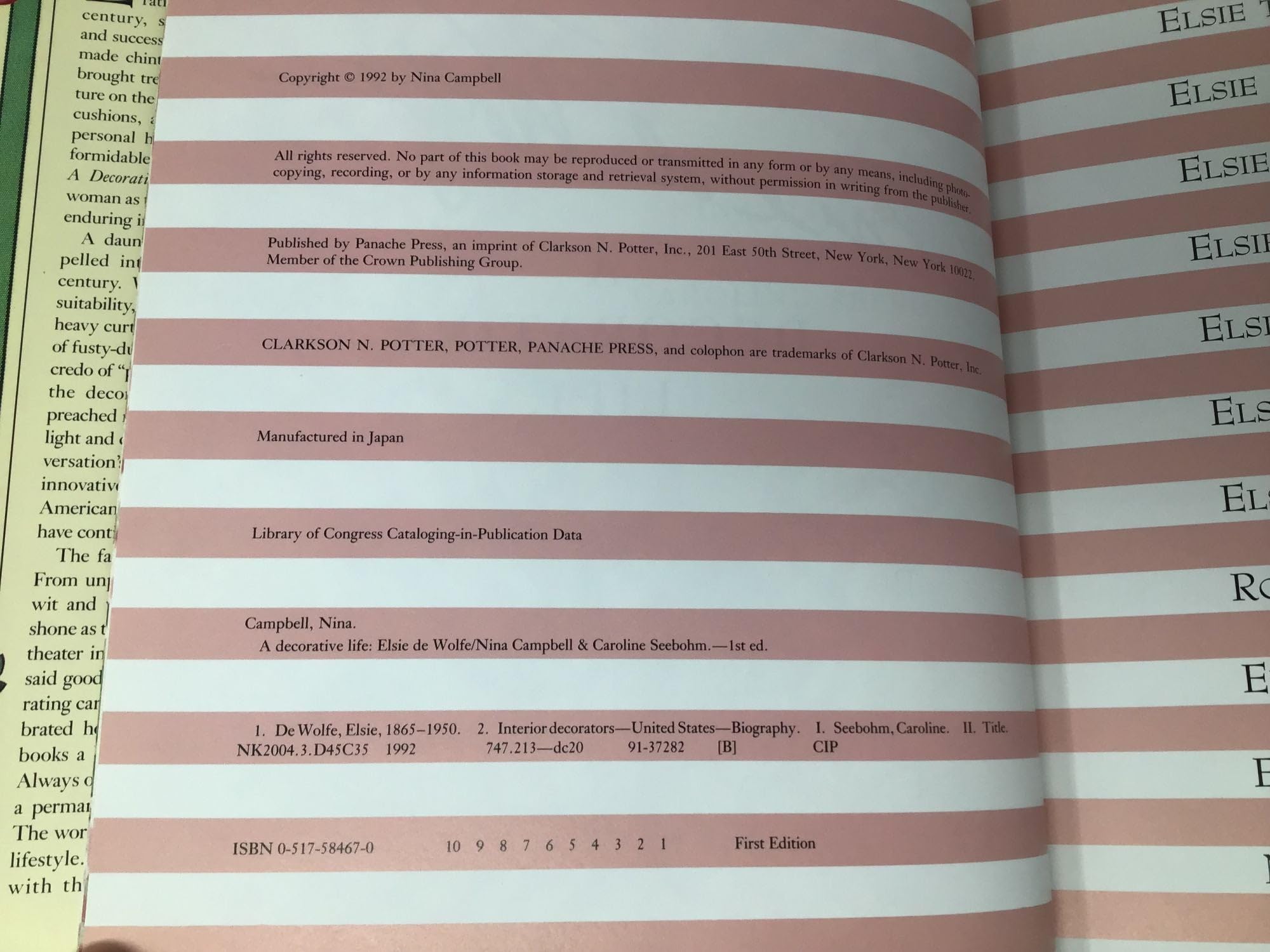 Elsie De Wolfe: A Decorative Life: (Panache) used book depot