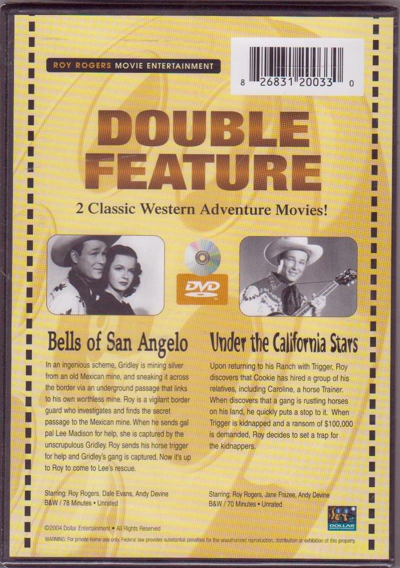 Roy Rogers - Bells of San Angelo & Under California Stars used book depot