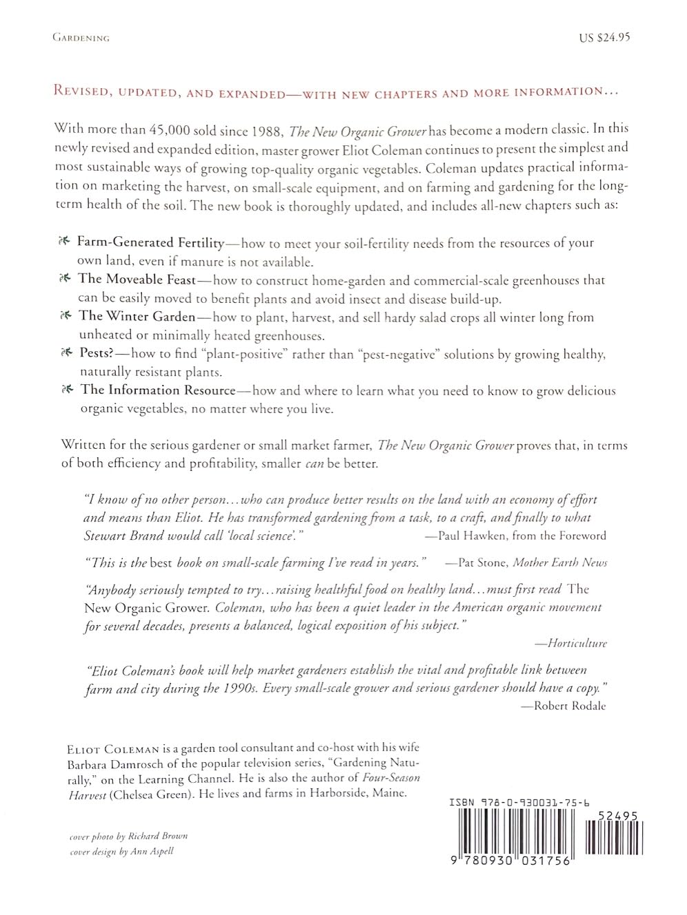 The New Organic Grower: A Master's Manual of Tools and Techniques for the Home and Market Gardener, 2nd Edition used book depot