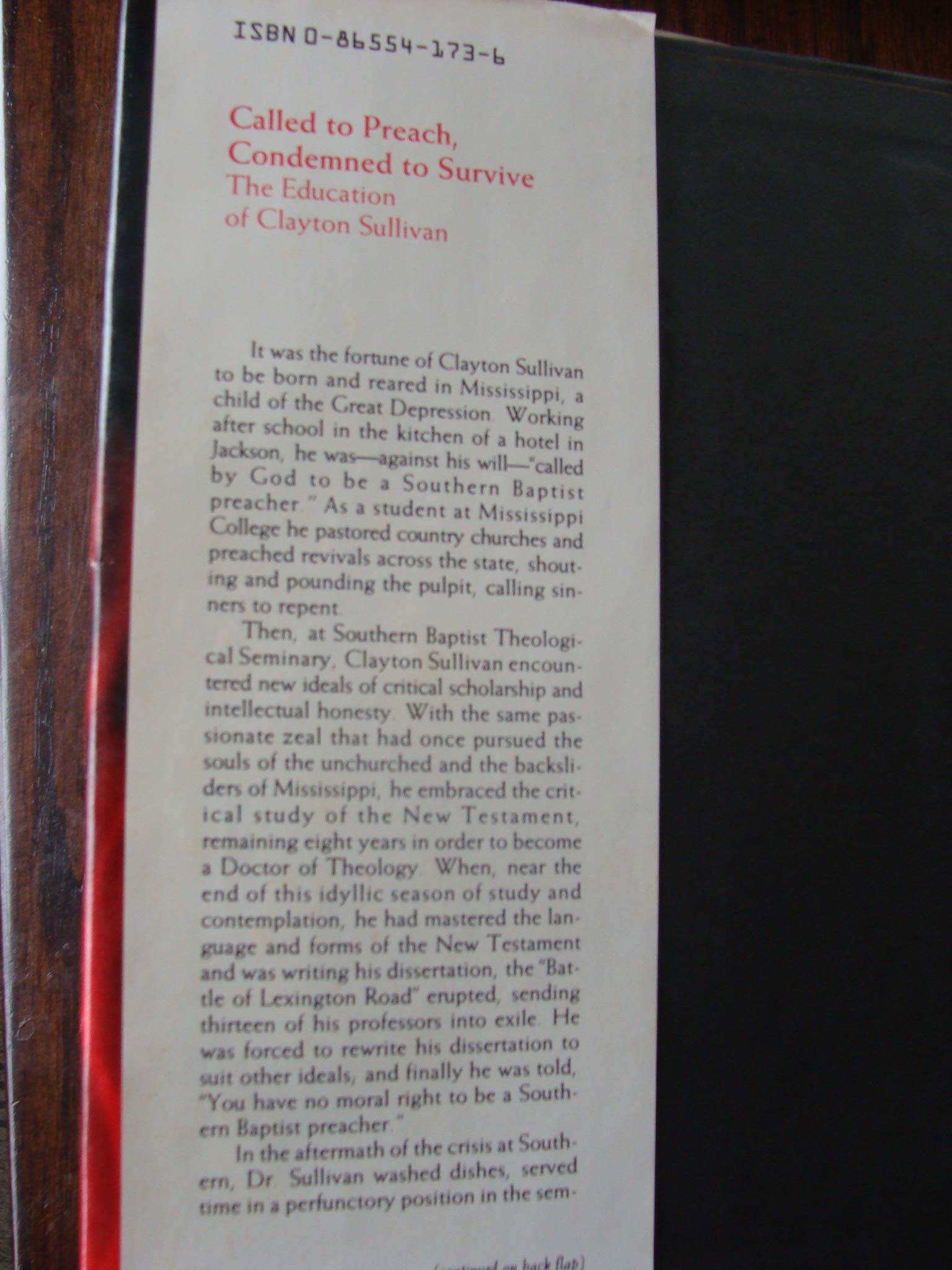 Called to Preach, Condemned to Survive: The Education of Clayton Sullivan used book depot