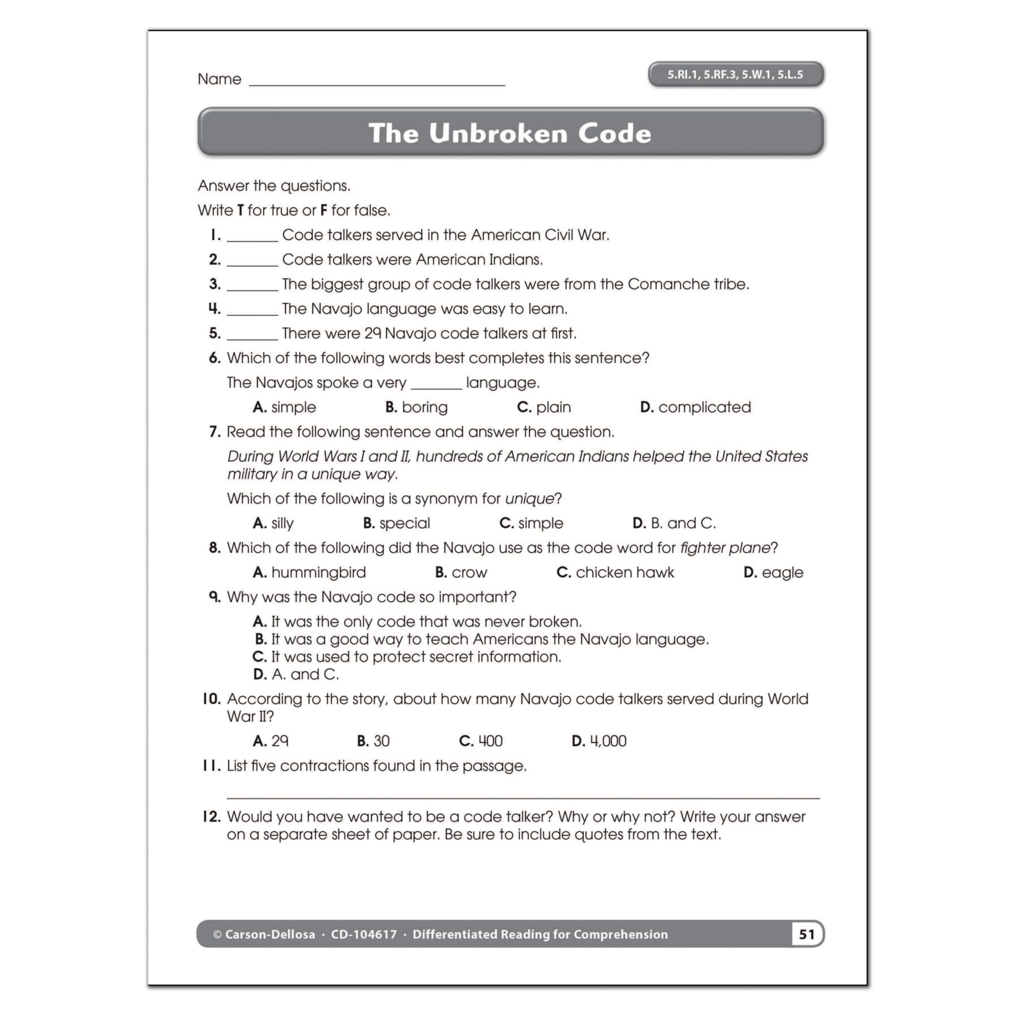 Differentiated Reading for Comprehension, Grade 5 used book depot