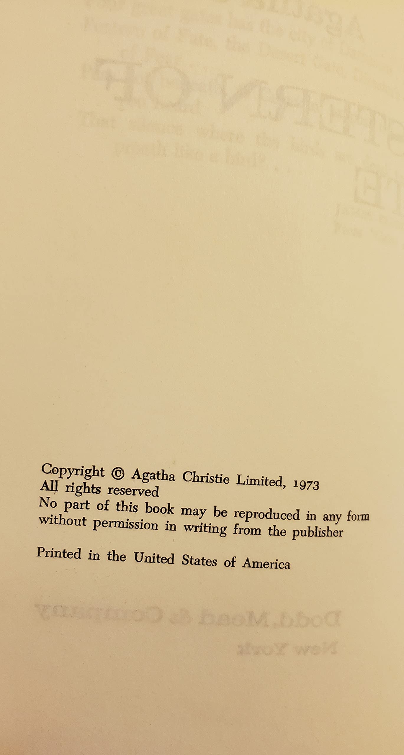 POSTERN OF FATE ~ by AGATHA CHRISTIE (hardcover) DODD, MEAD & COMPANY used book depot