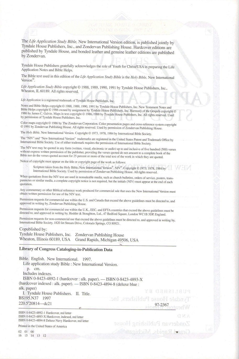 Life Application Study Bible: NIV84 used book depot