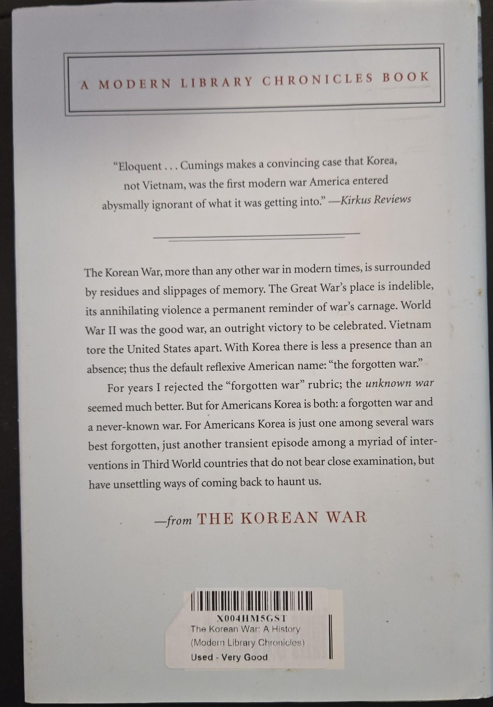The Korean War: A History (Modern Library Chronicles) used book depot