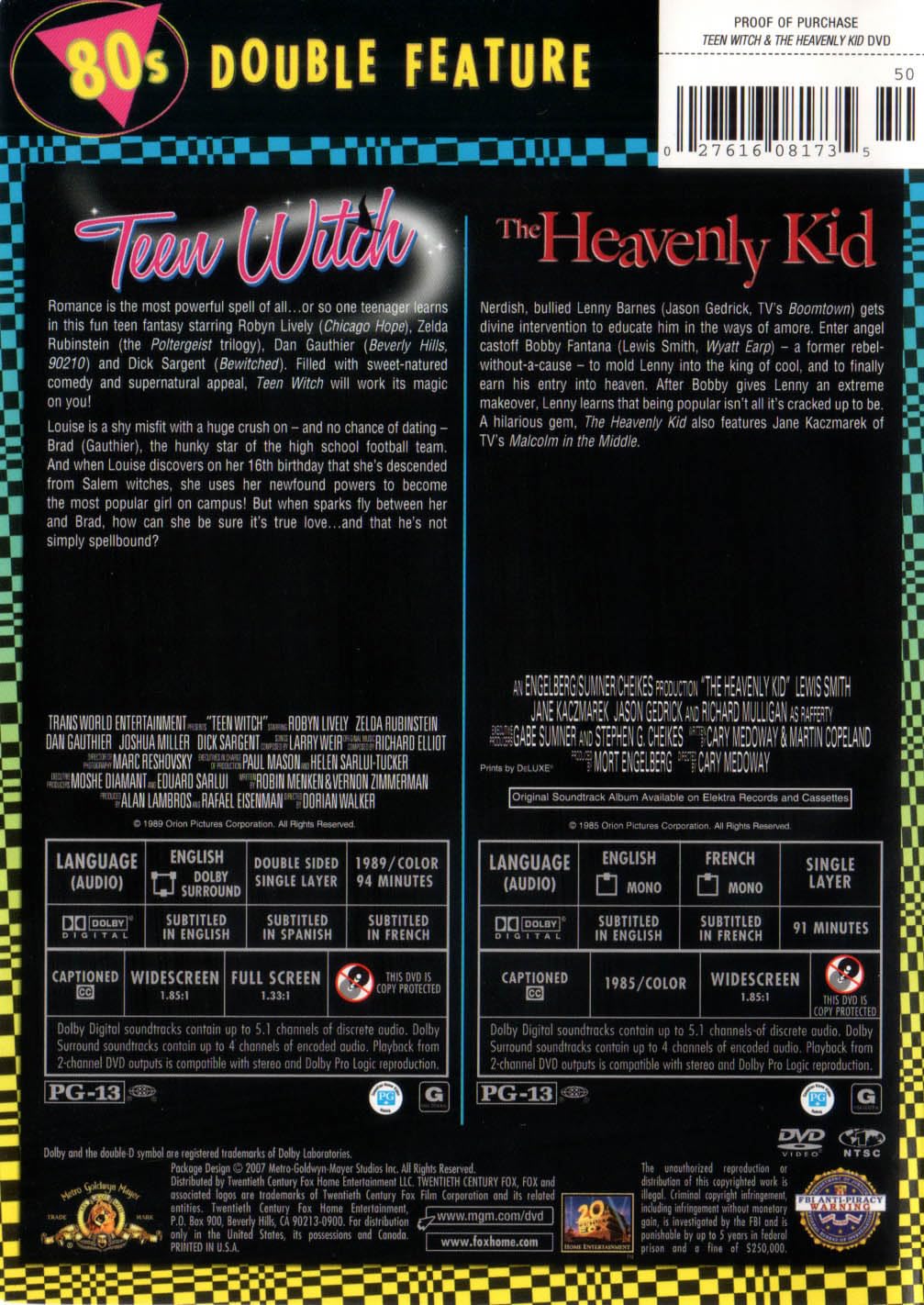 Totally Awesome 80s Double Feature: Teen Witch / The Heavenly Kid (1989/1985) [DVD] used book depot