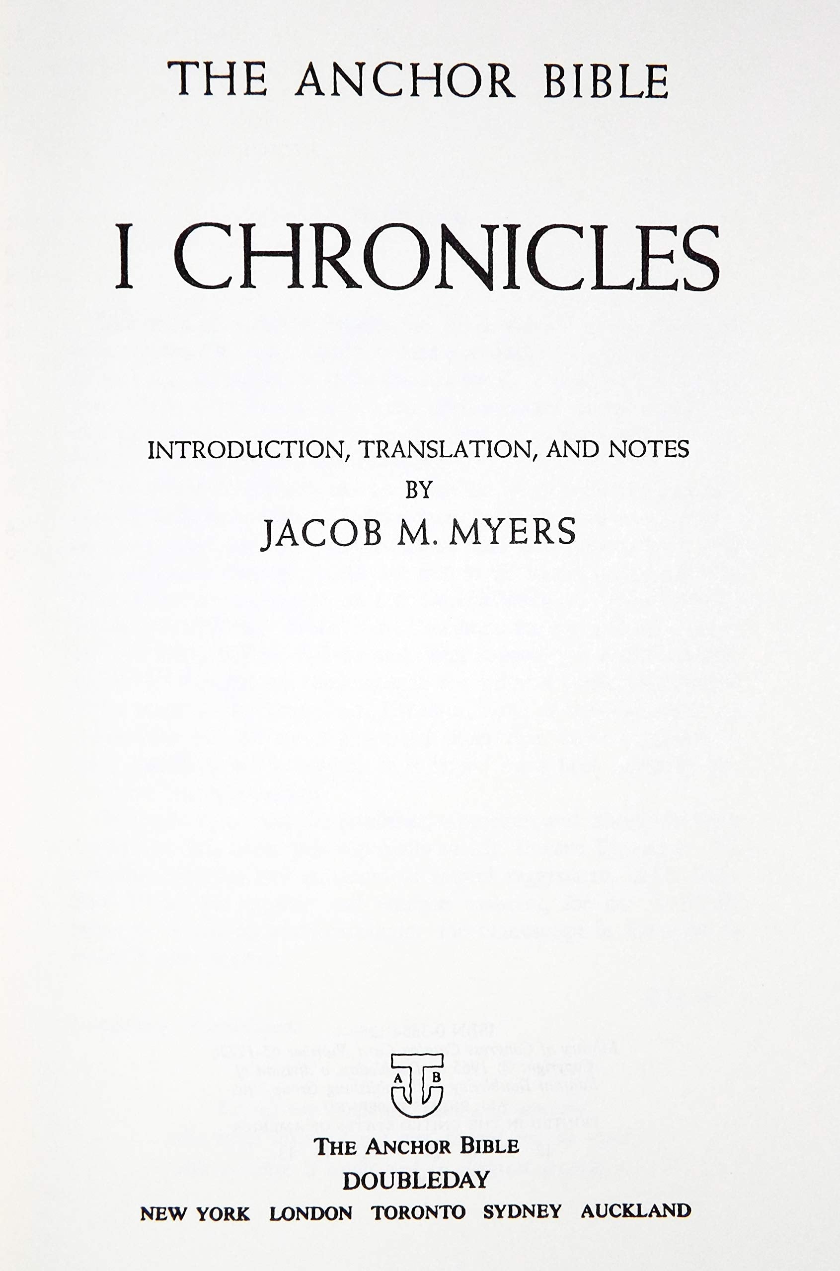 I Chronicles (The Anchor Bible, Vol. 12) used book depot