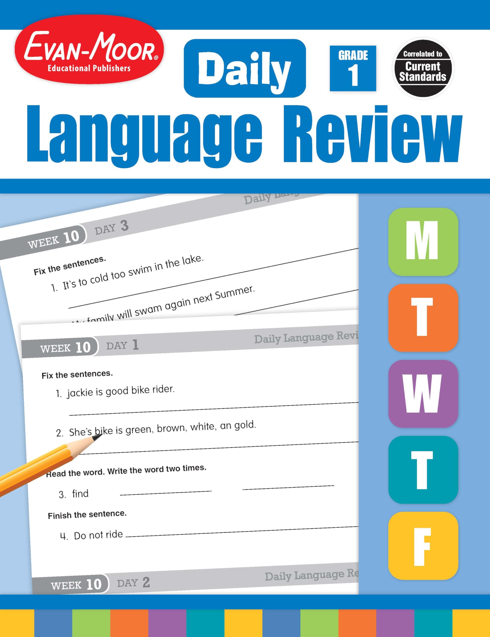 Evan-Moor Daily Language Review, Grade 1, Activities, Homeschooling and Classroom Resource Workbook, Reproducible Worksheets, Teacher Edition, Daily Practice, Skills Assessment, Grammar, Punc