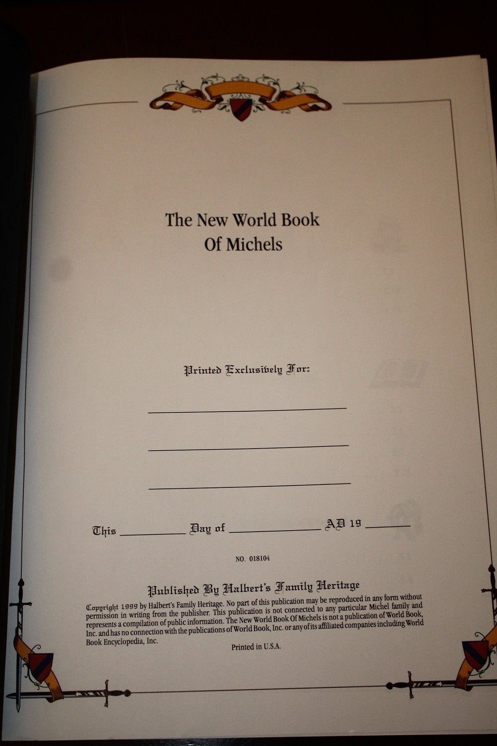 The New World Book of Michels, Halbert's Family Heritage used book depot