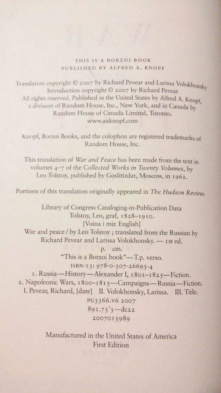 War and Peace used book depot