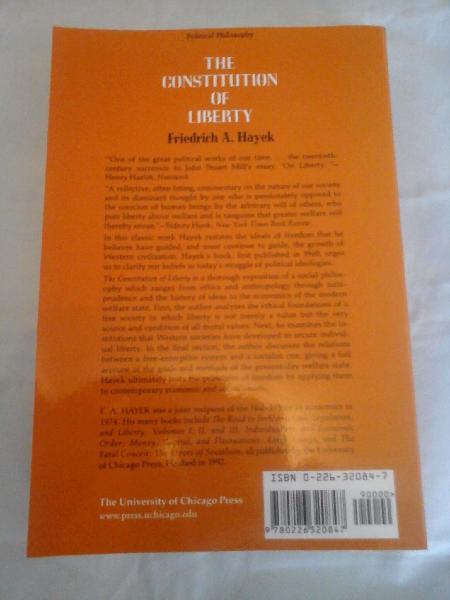 The Constitution of Liberty used book depot