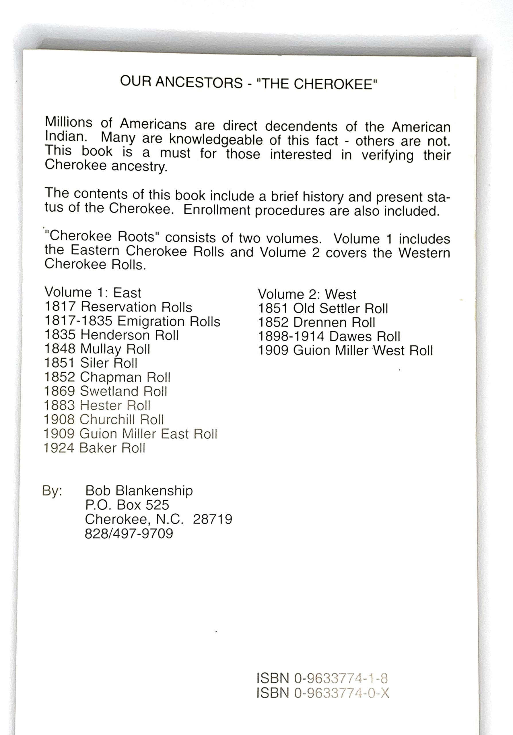 Cherokee Roots, Volume 1: Eastern Cherokee Rolls used book depot