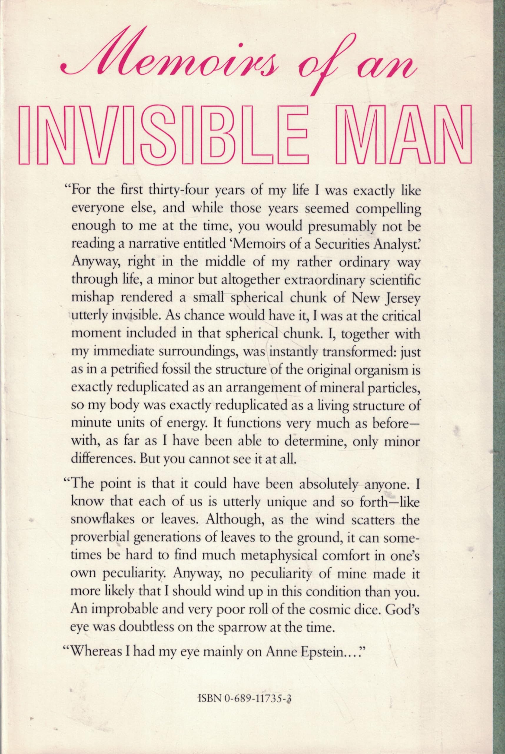 Memoirs of an Invisible Man used book depot