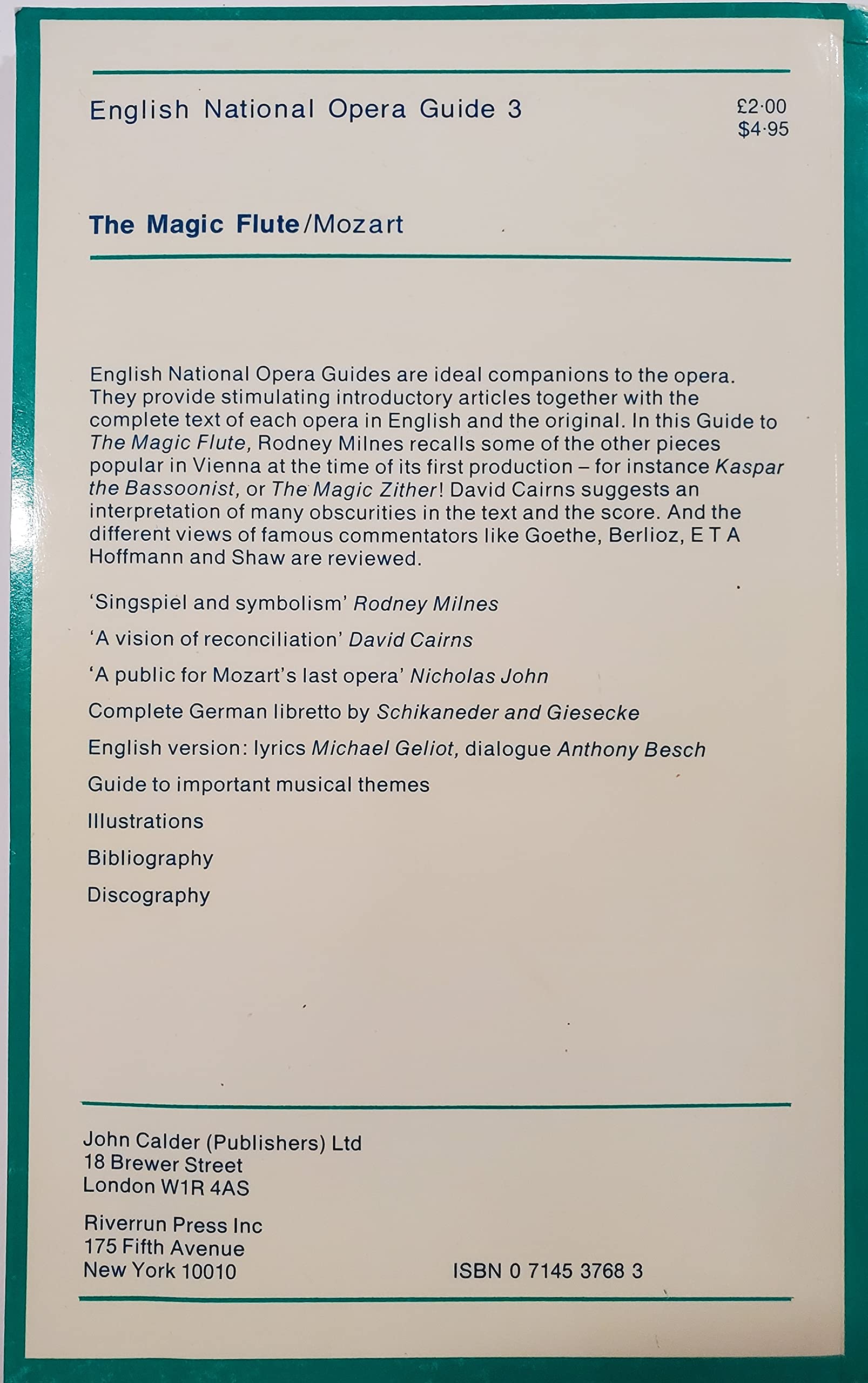 The Magic Flute: English National Opera Guide 3 (English National Opera Guides) (English and German Edition)