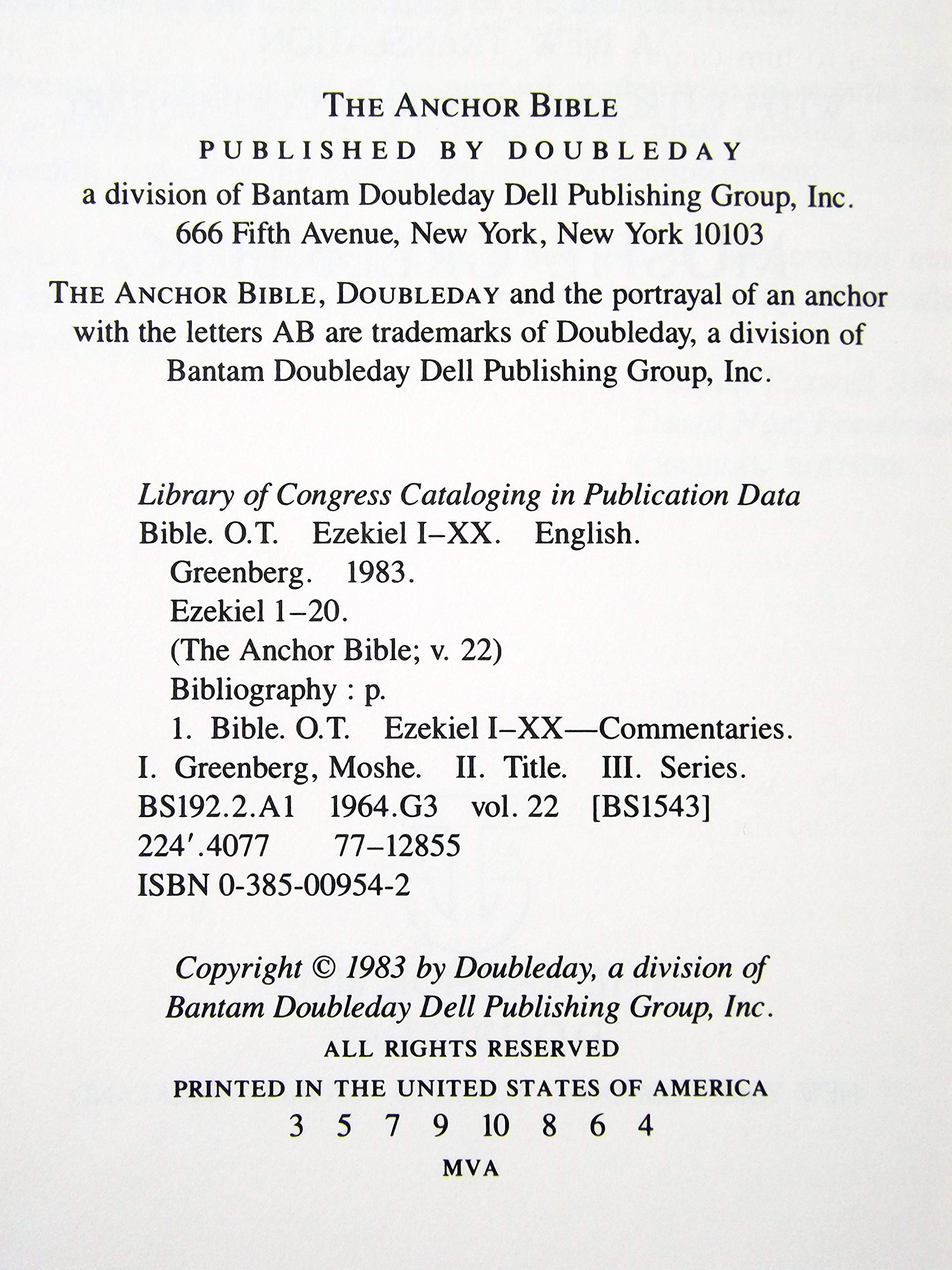 Ezekiel, 1-20: A New Translation With Introduction and Commentary (Anchor Bible, Vol. 22) used book depot