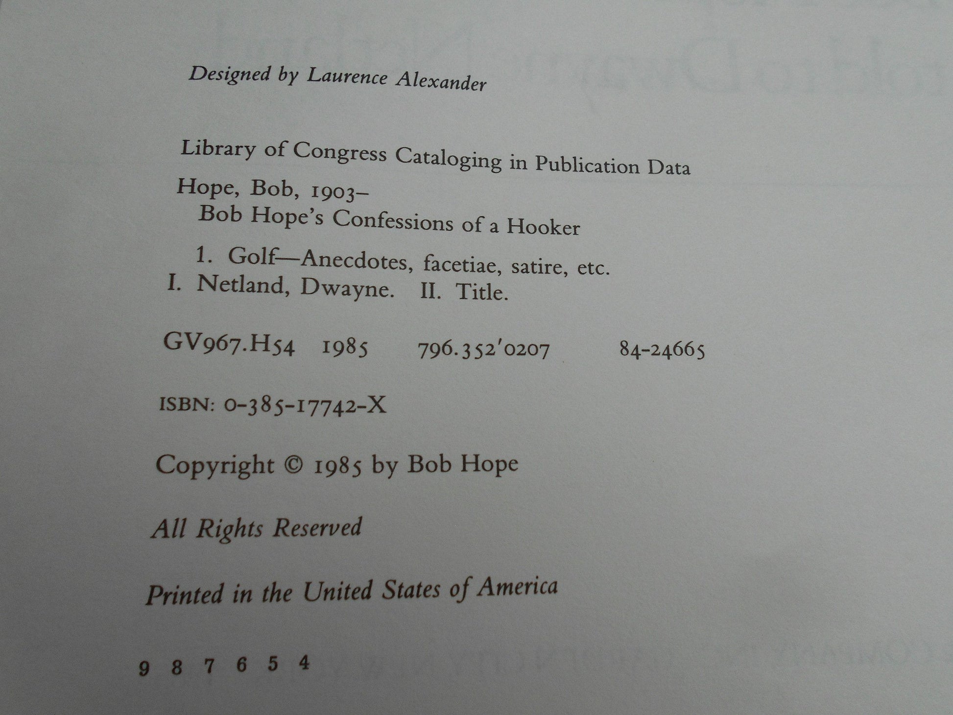 Bob Hope's Confessions of a Hooker: My Lifelong Love Affair With Golf used book depot