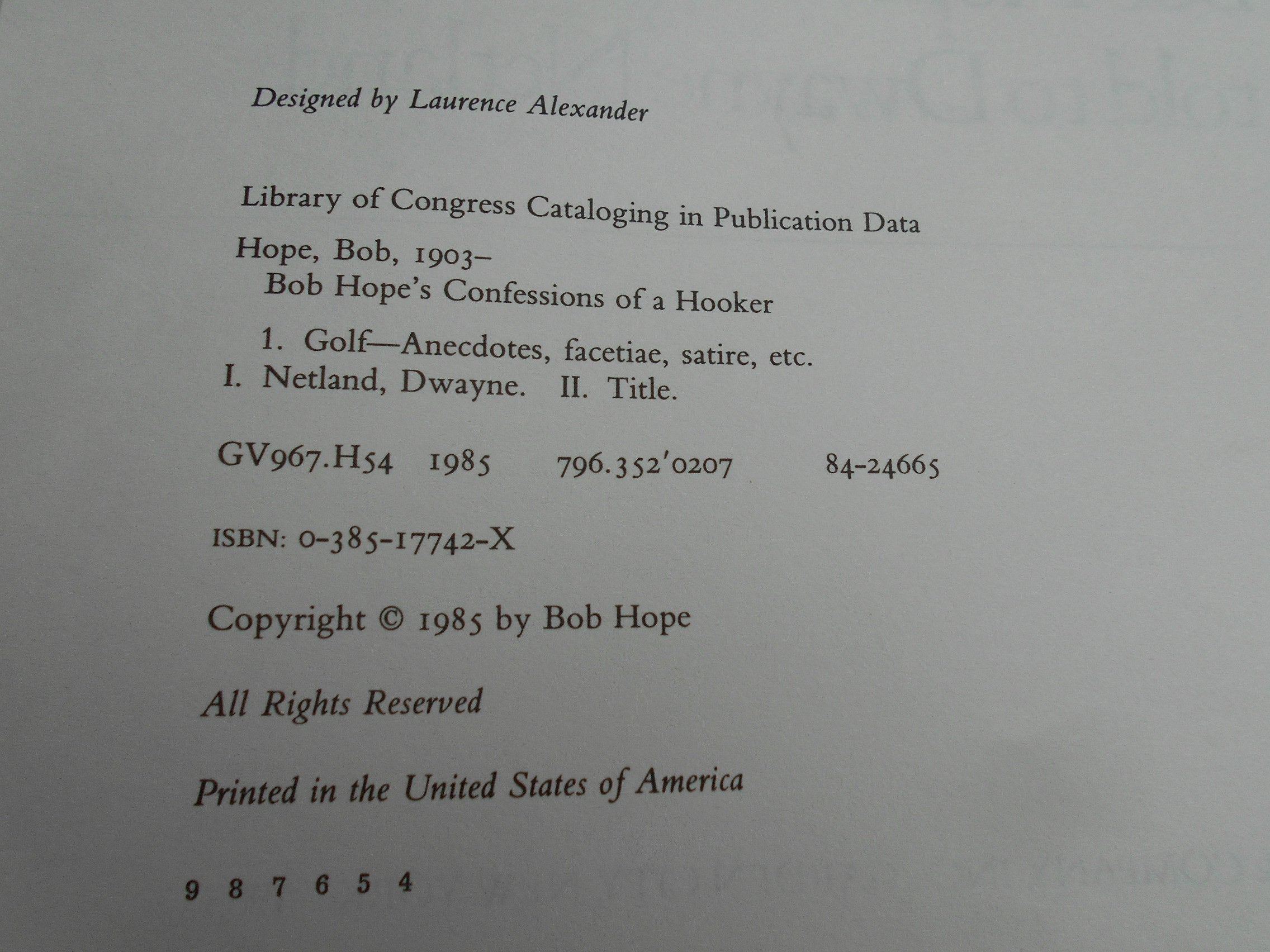 Bob Hope's Confessions of a Hooker: My Lifelong Love Affair With Golf used book depot
