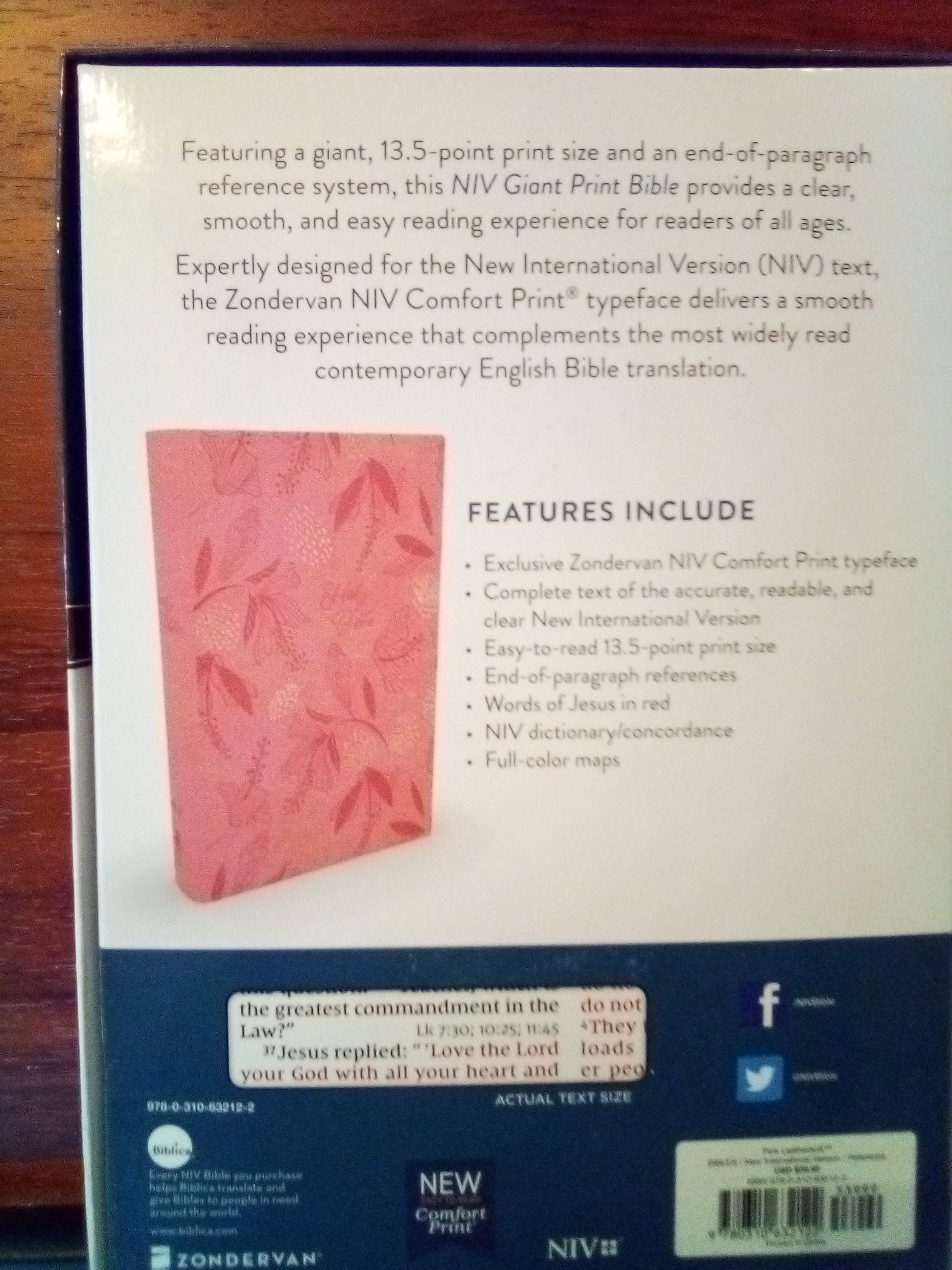 NIV Reference Bible - Giant Print Edition - Pink Leathersoft Comfort Print used book depot