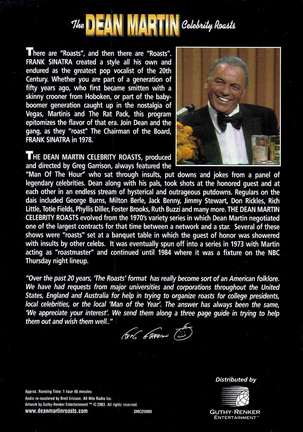 Greg Garrison Presents The Dean Martin Celebrity Roasts: Man of the Hour: Frank Sinatra used book depot