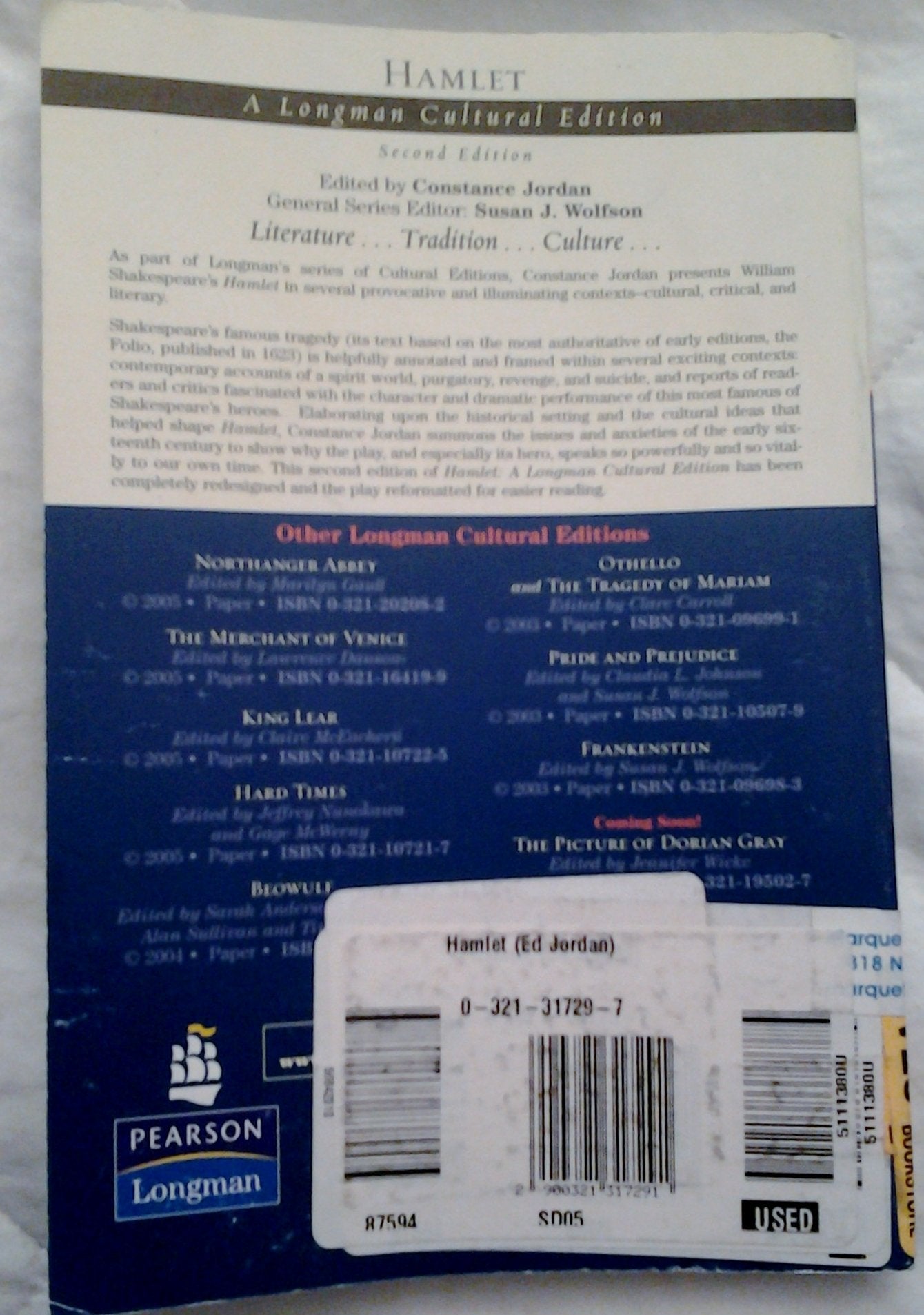 Hamlet, A Longman Cultural Edition used book depot