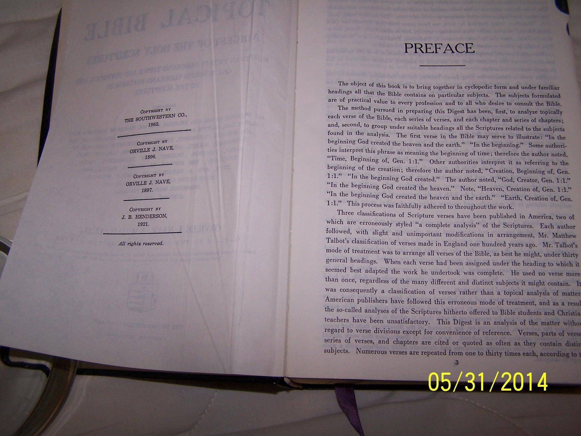 Nave's Topical Bible a Digest of the Holy Scriptures used book depot