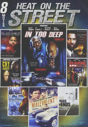 8-Film Heat On The Street: In too Deep/ The Glass Shield/ Lincense to Kill/ Cry, The Beloved Country/ A Rage In Harlem/ Malevolent/ Road End/ Ice used book depot
