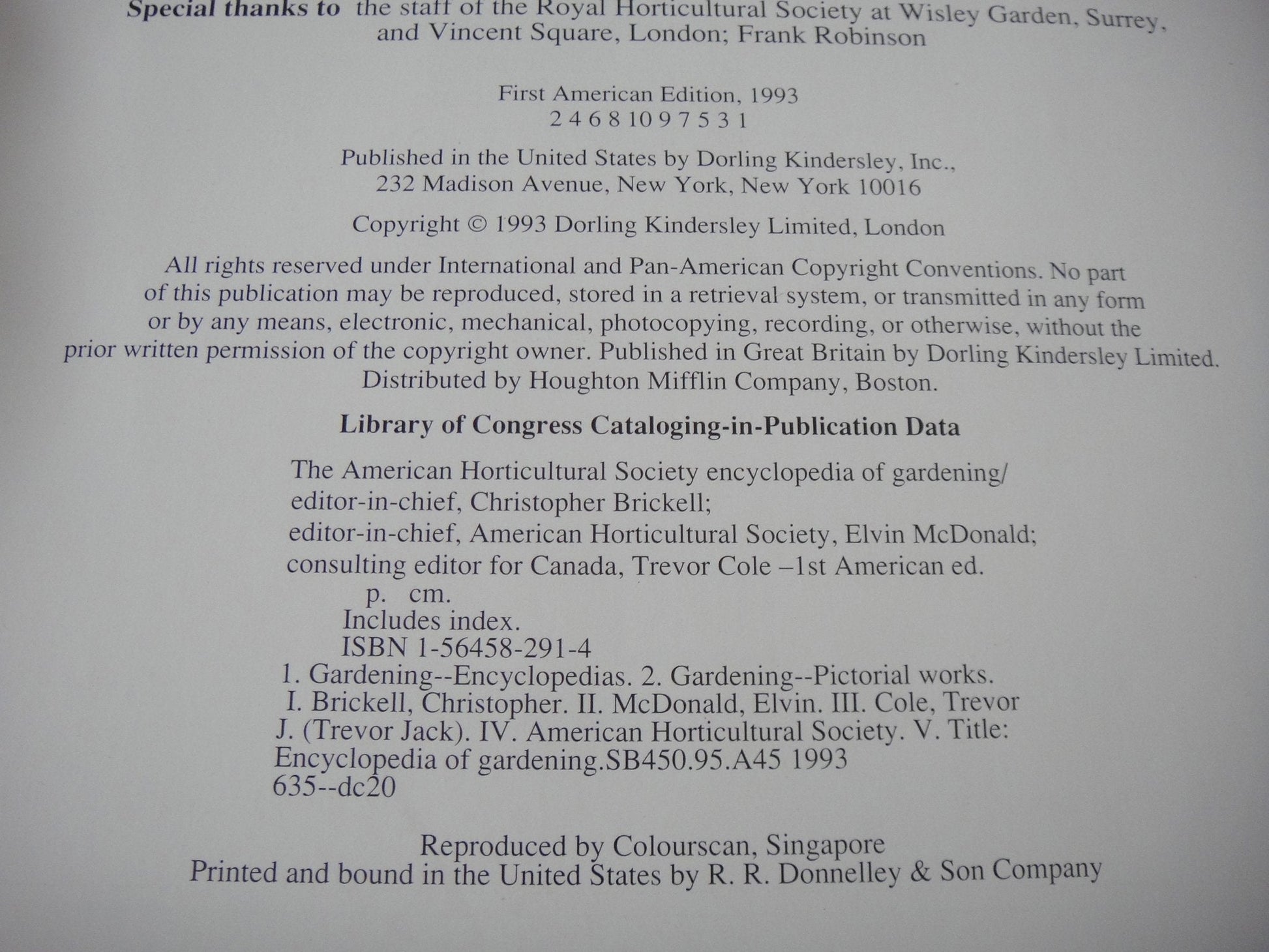 American Horticultural Society Encyclopedia of Gardening used book depot