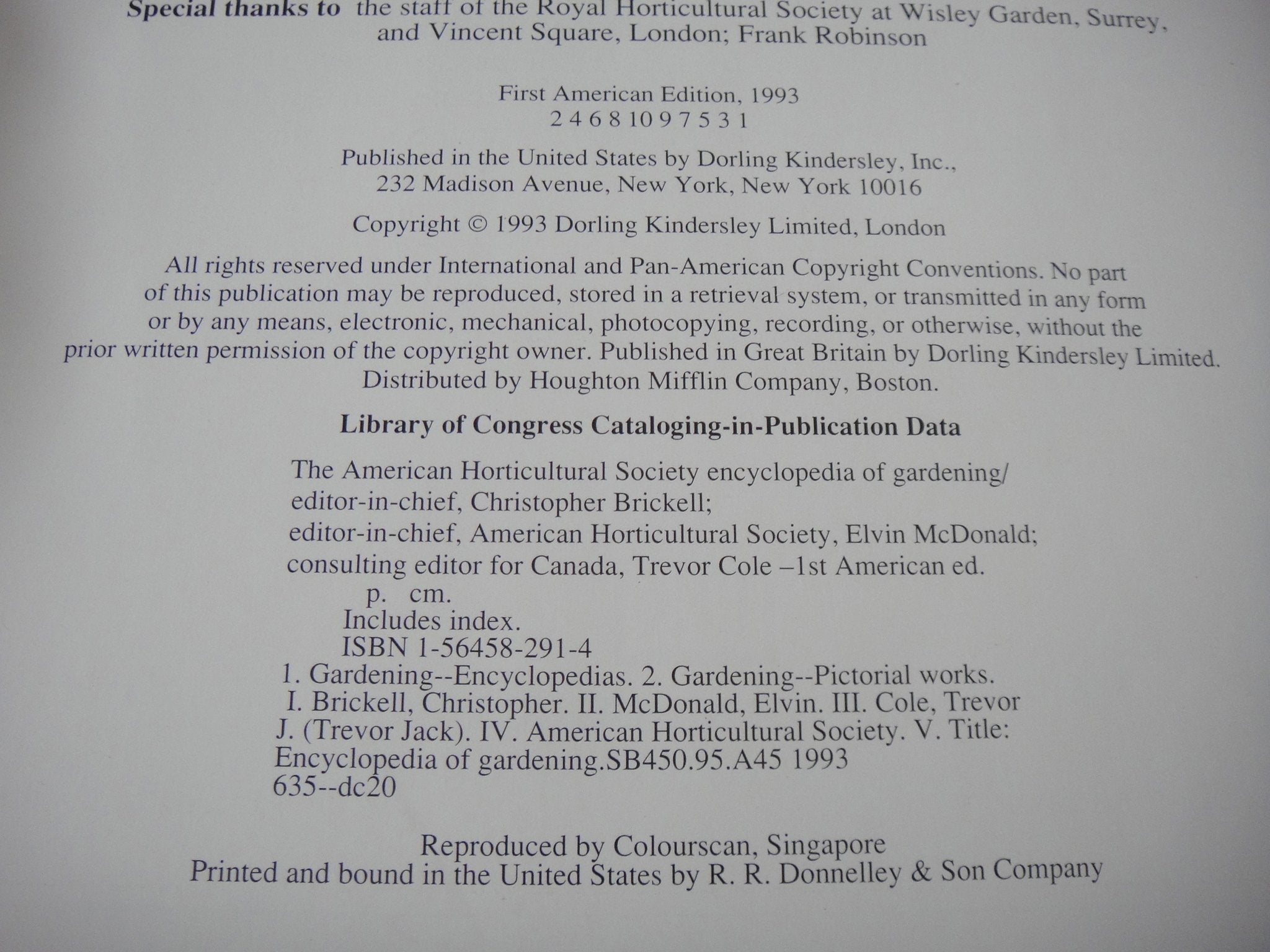 American Horticultural Society Encyclopedia of Gardening used book depot