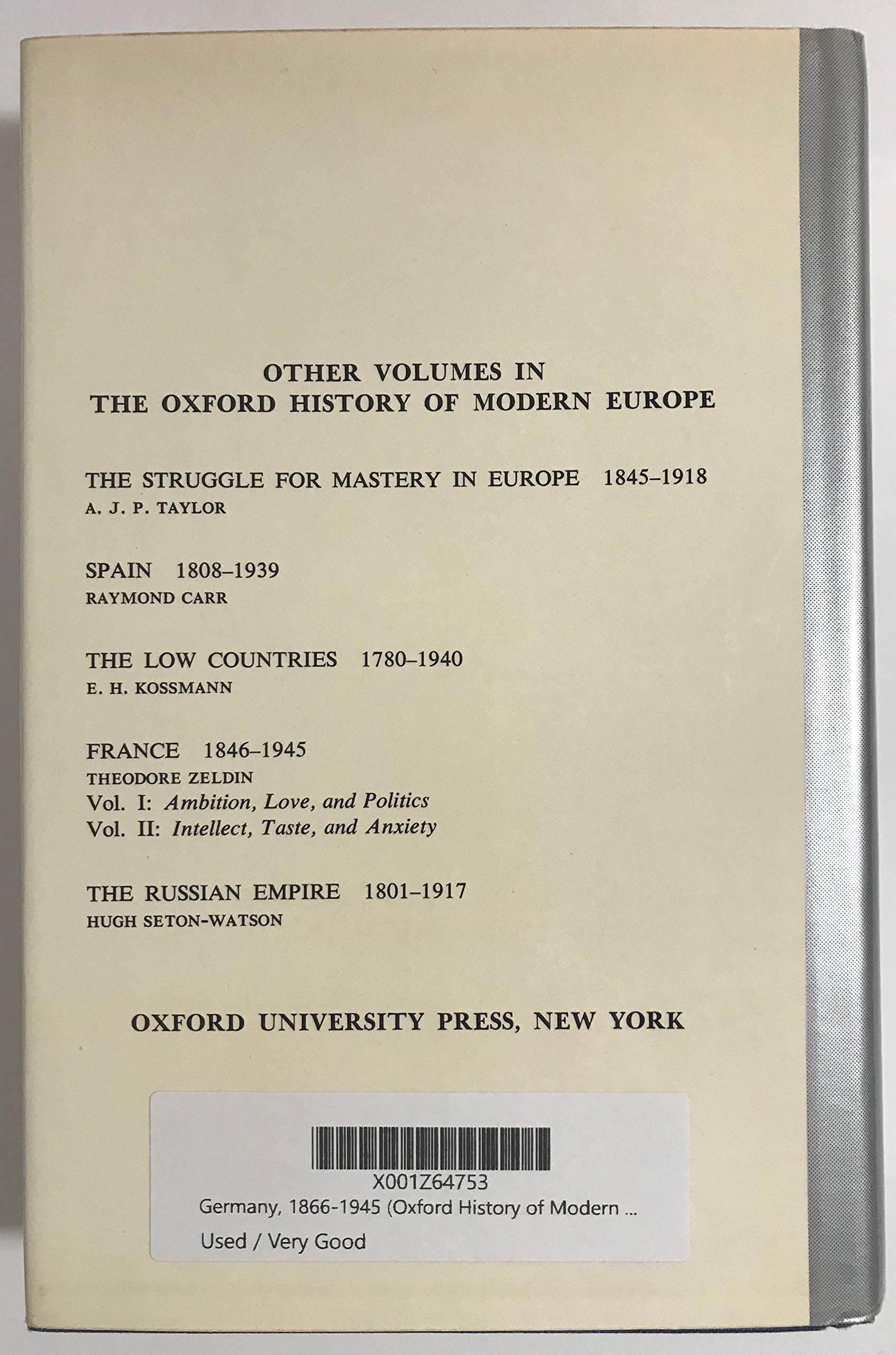 Germany, 1866-1945 (Oxford History of Modern Europe) used book depot