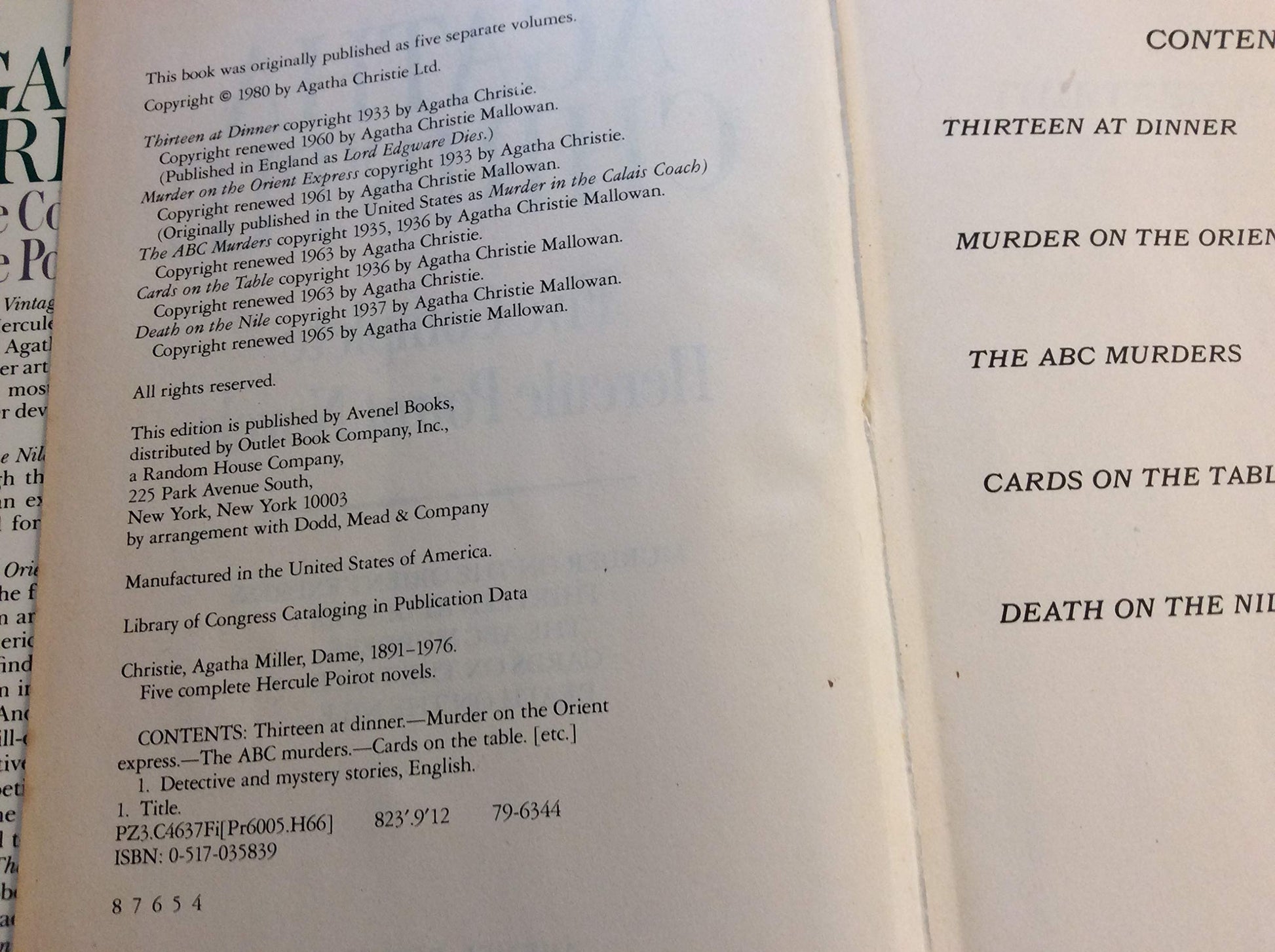 Agatha Christie: Five Complete Hercule Poirot Novels - Murder on the Orient Express / Thirteen at Dinner / The ABC Murders / Cards on the Table / Death on the Nile used book depot