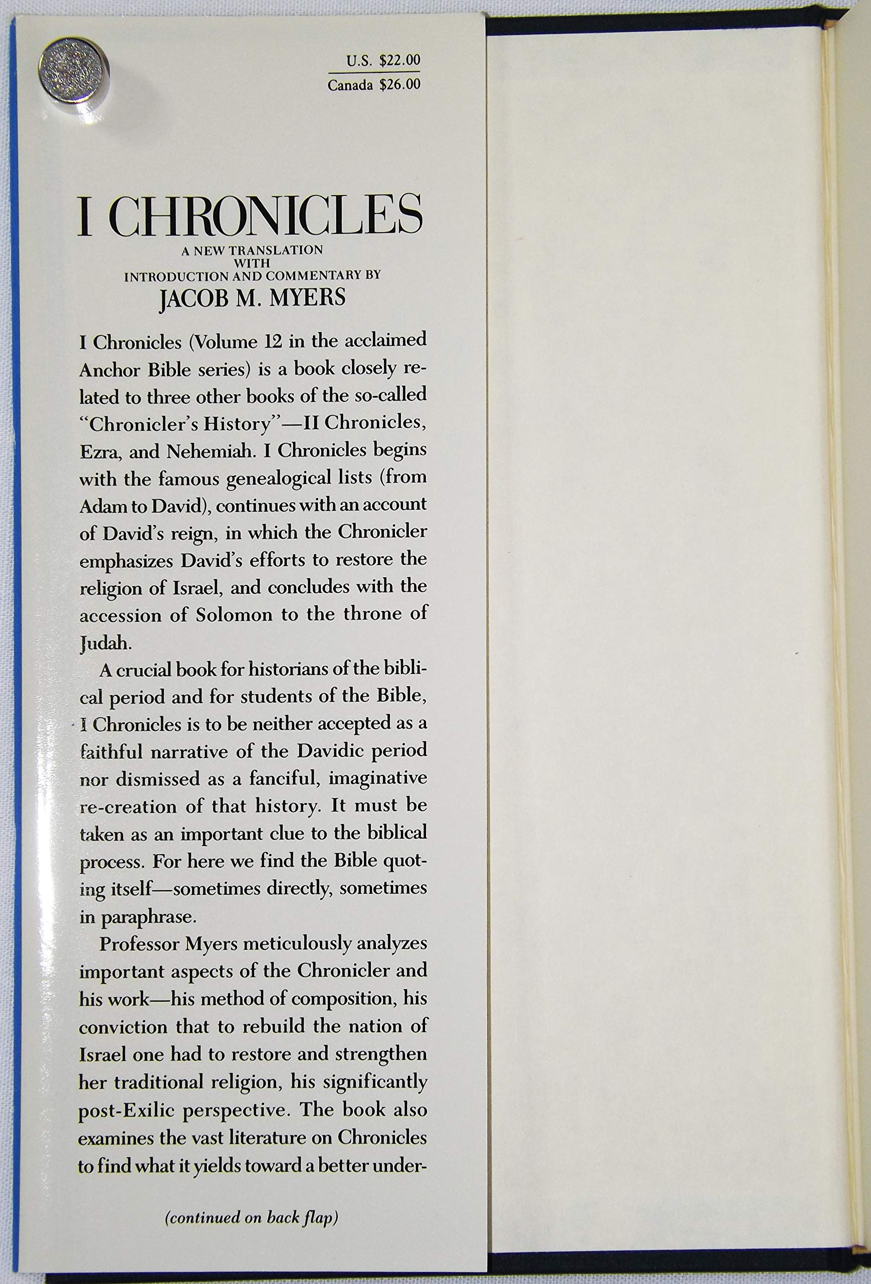 I Chronicles (The Anchor Bible, Vol. 12) used book depot