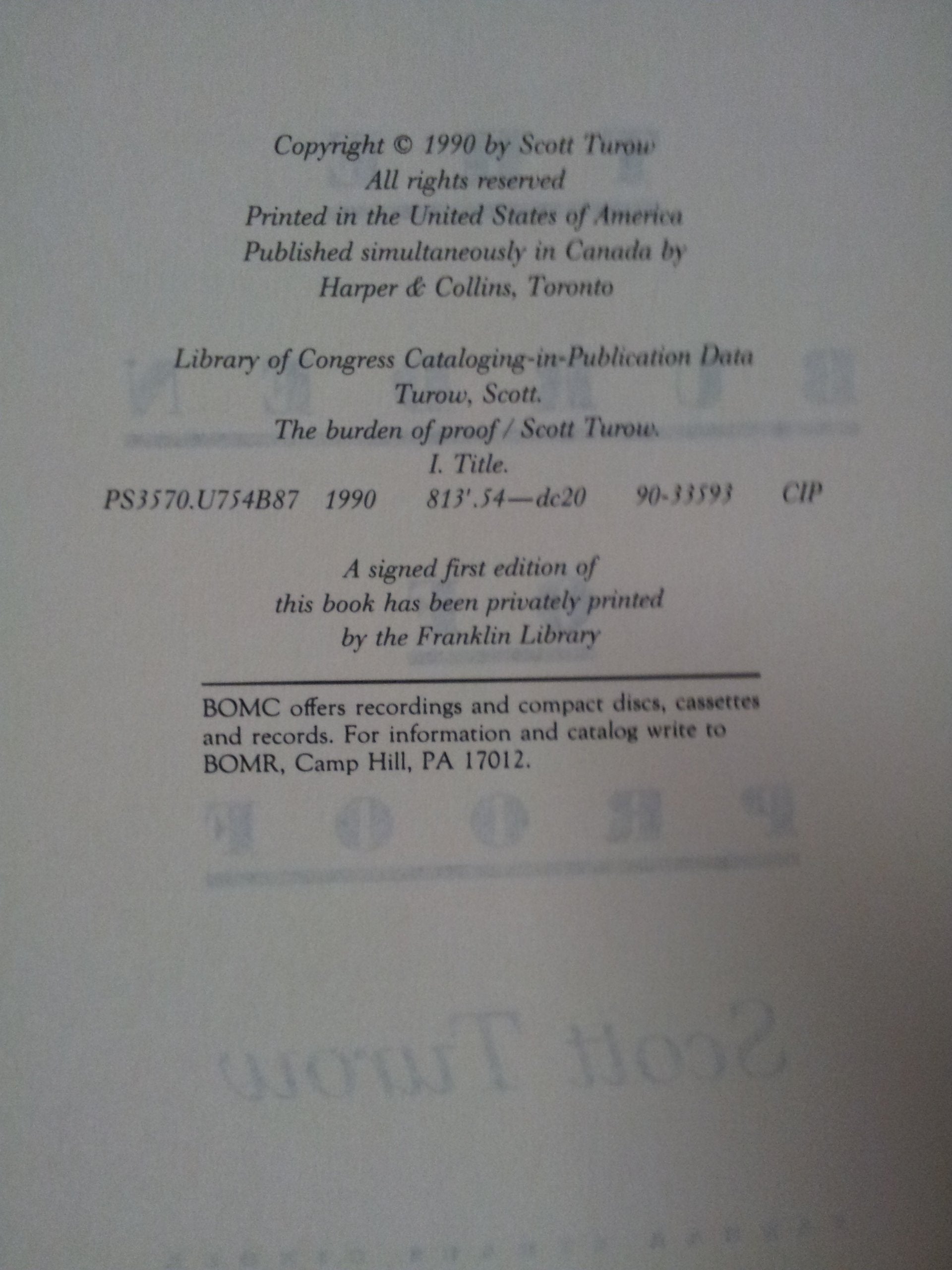 The Burden of Proof used book depot
