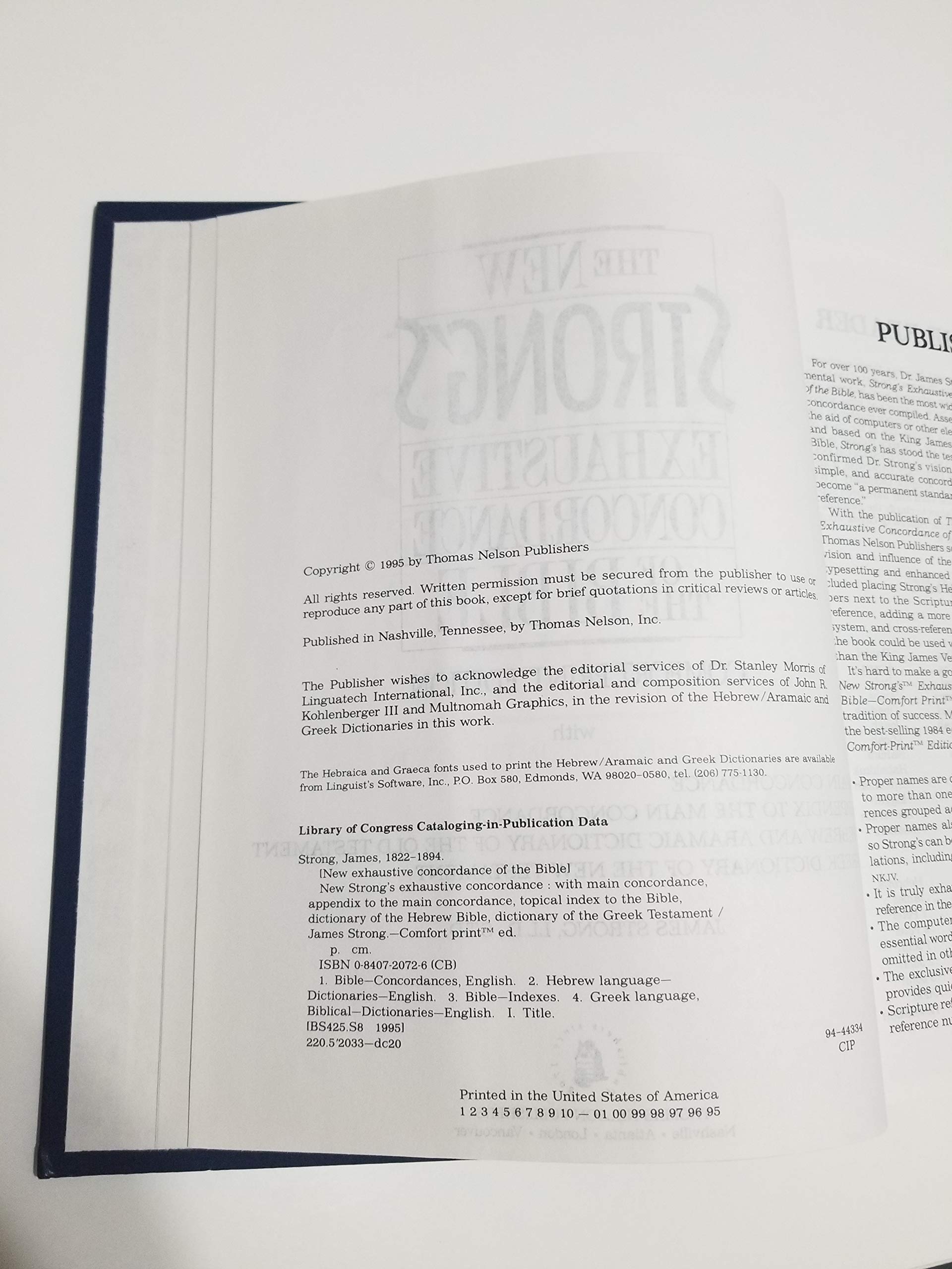 The New Strong's Exhaustive Concordance Of The Bible Comfort Print Edition used book depot